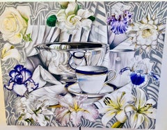 Cup with Blue Rim  Photorealist Jeanette Pasin-Sloan Contemporary Flowers teacup