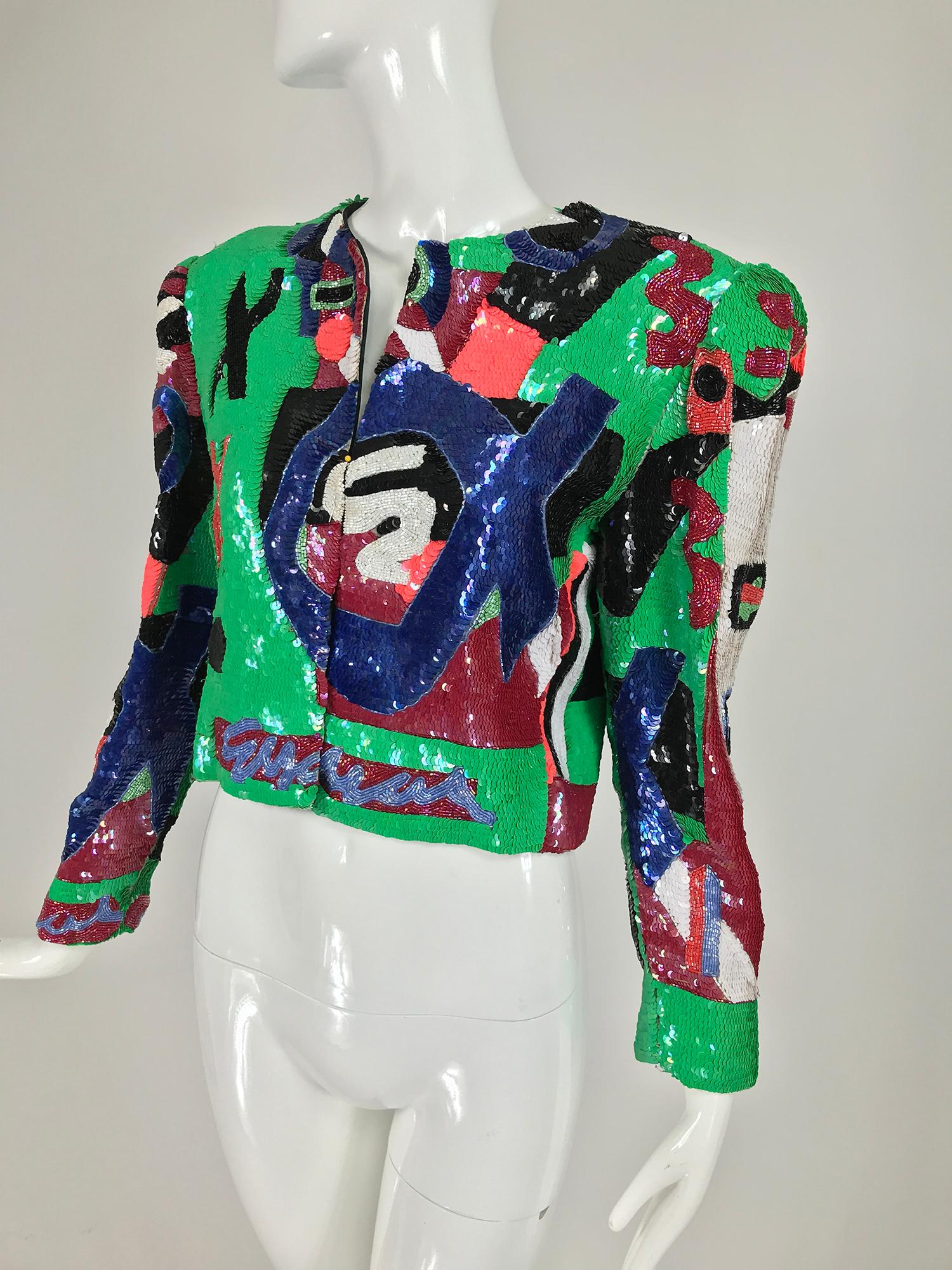 Jeanette St. Martin Beaded Art Sequin Jacket 1980s 5