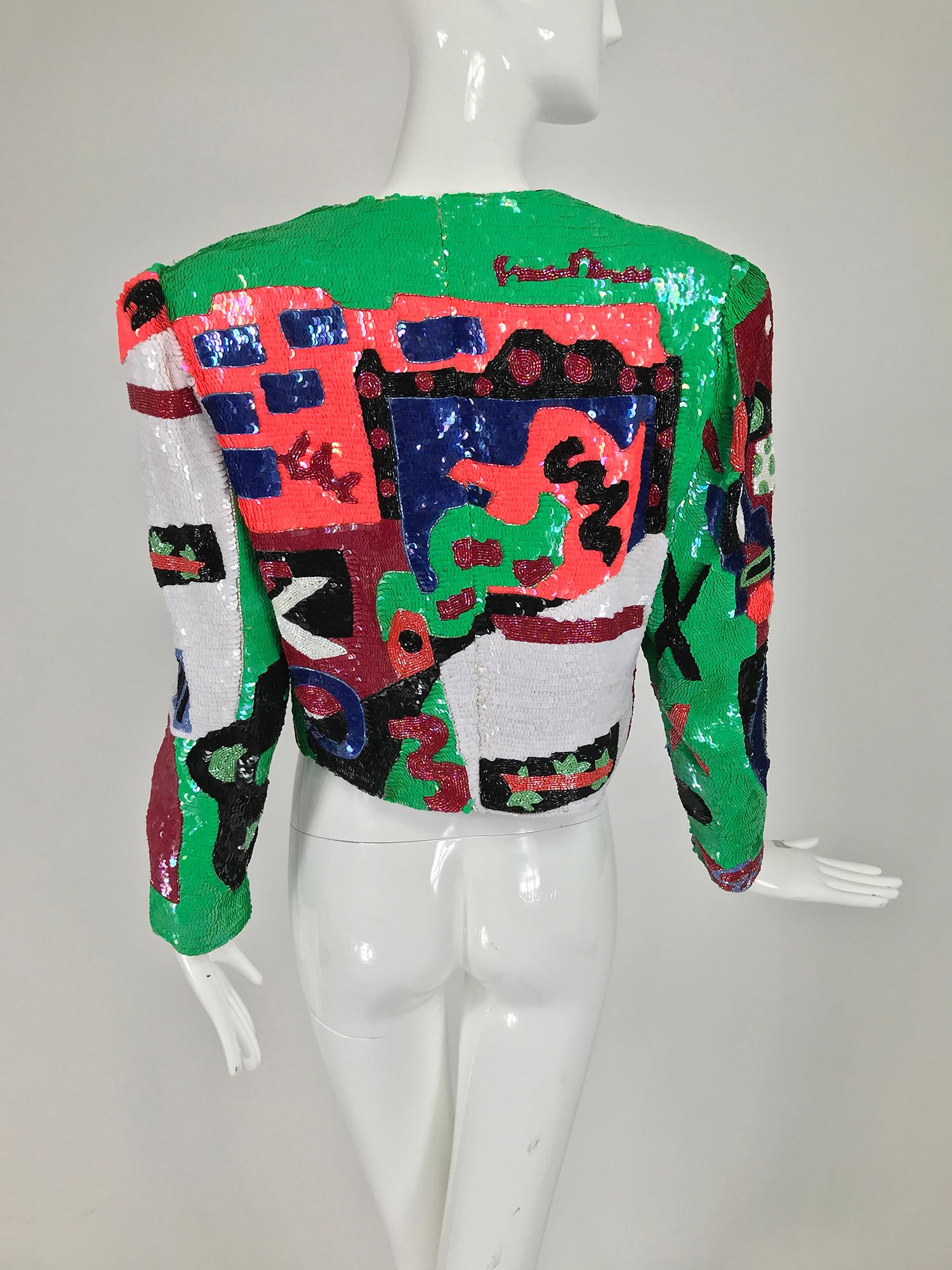 Jeanette St. Martin Beaded Art Sequin Jacket 1980s 1