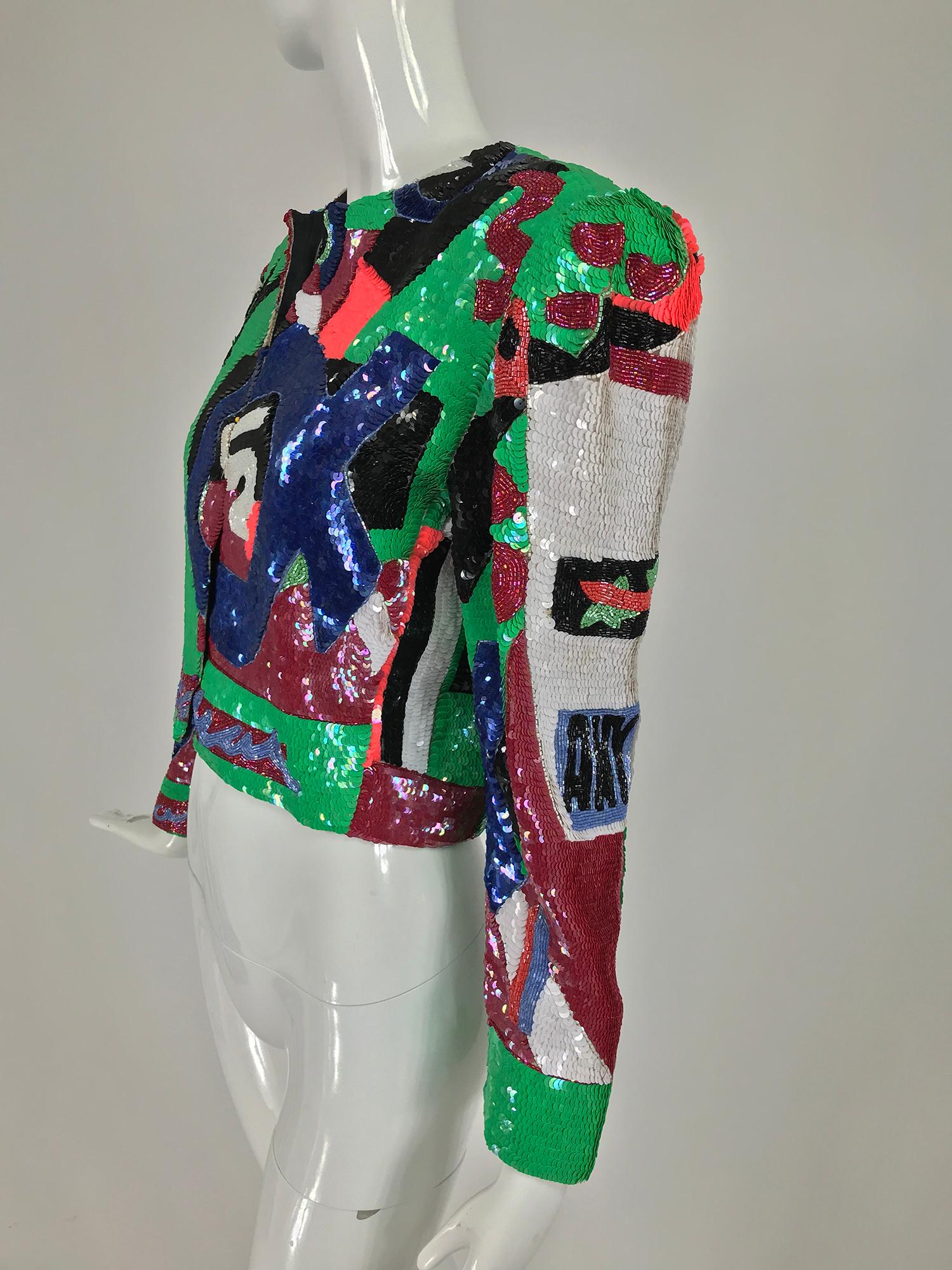Jeanette St. Martin Beaded Art Sequin Jacket 1980s 4