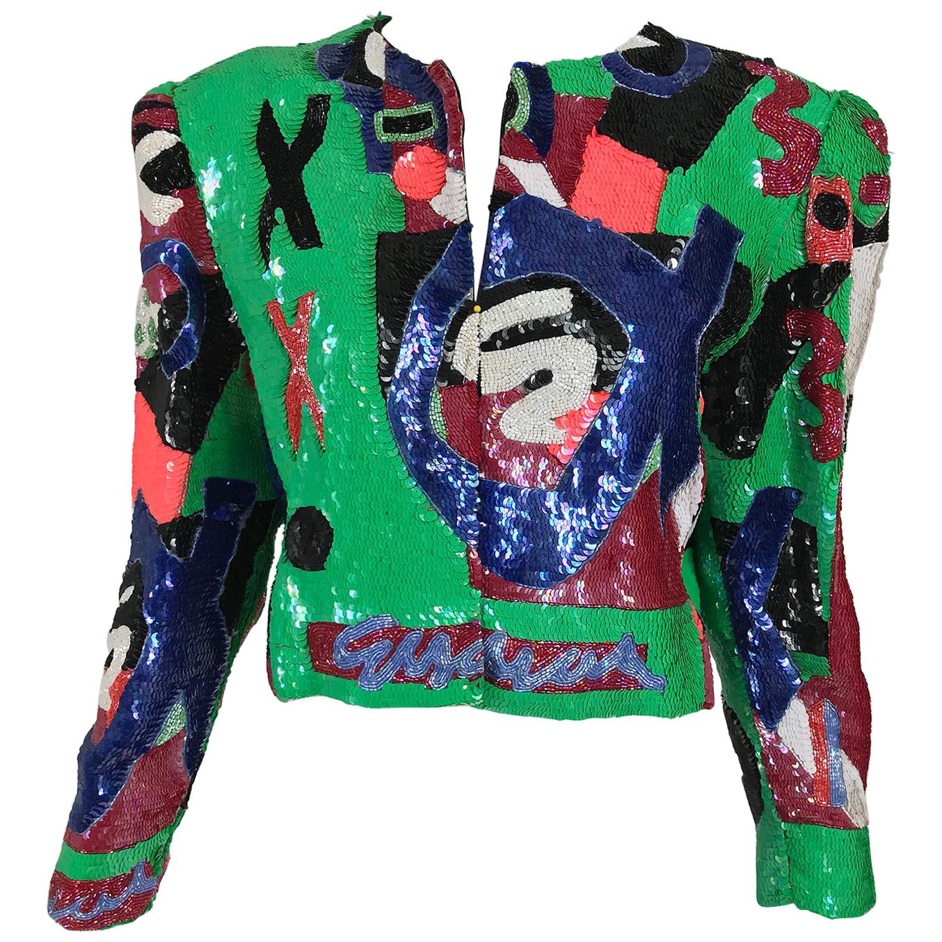 Jeanette St. Martin Beaded Art Sequin Jacket 1980s