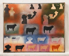 Vintage Signed Texas Female Modernist Abstract Cow Still Life Oil Painting
