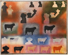 Vintage Signed Texas Female Modernist Abstract Cow Still Life Oil Painting