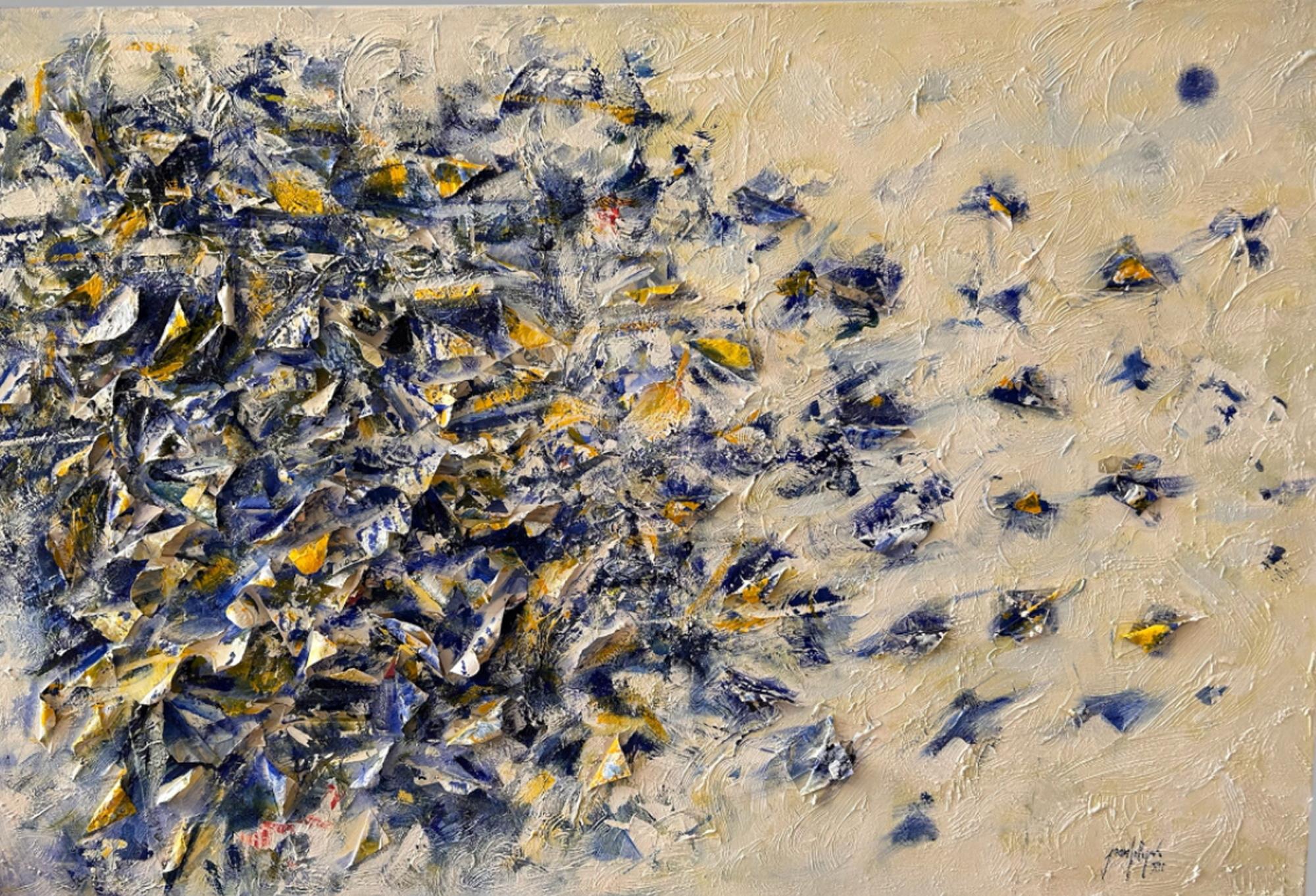 Jeanfilip -  A Large Acrylic Work on Canvas with Collage 100 x 80 cm - Le Vol De Papillons (the Dance of the Butterflies). Butterflies symbolizing transformation

Gianluigi Filippini, also known as Jeanfilip, born in 1962 he lives and works in the