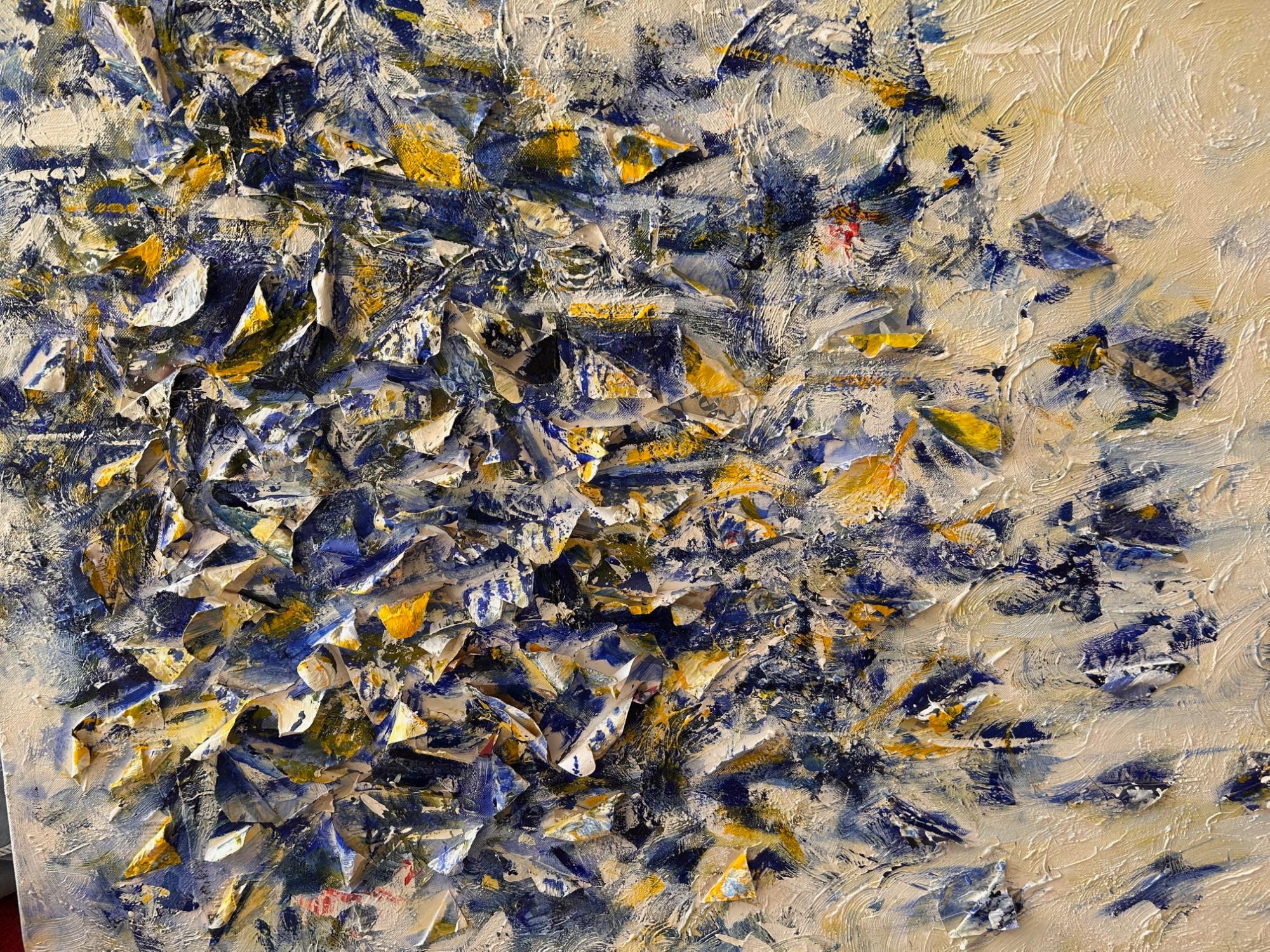 Hand-Painted Jeanfilip - Large Acrylic, Collage on Canvas - Le Vol De Papillons - Signed 2012 For Sale