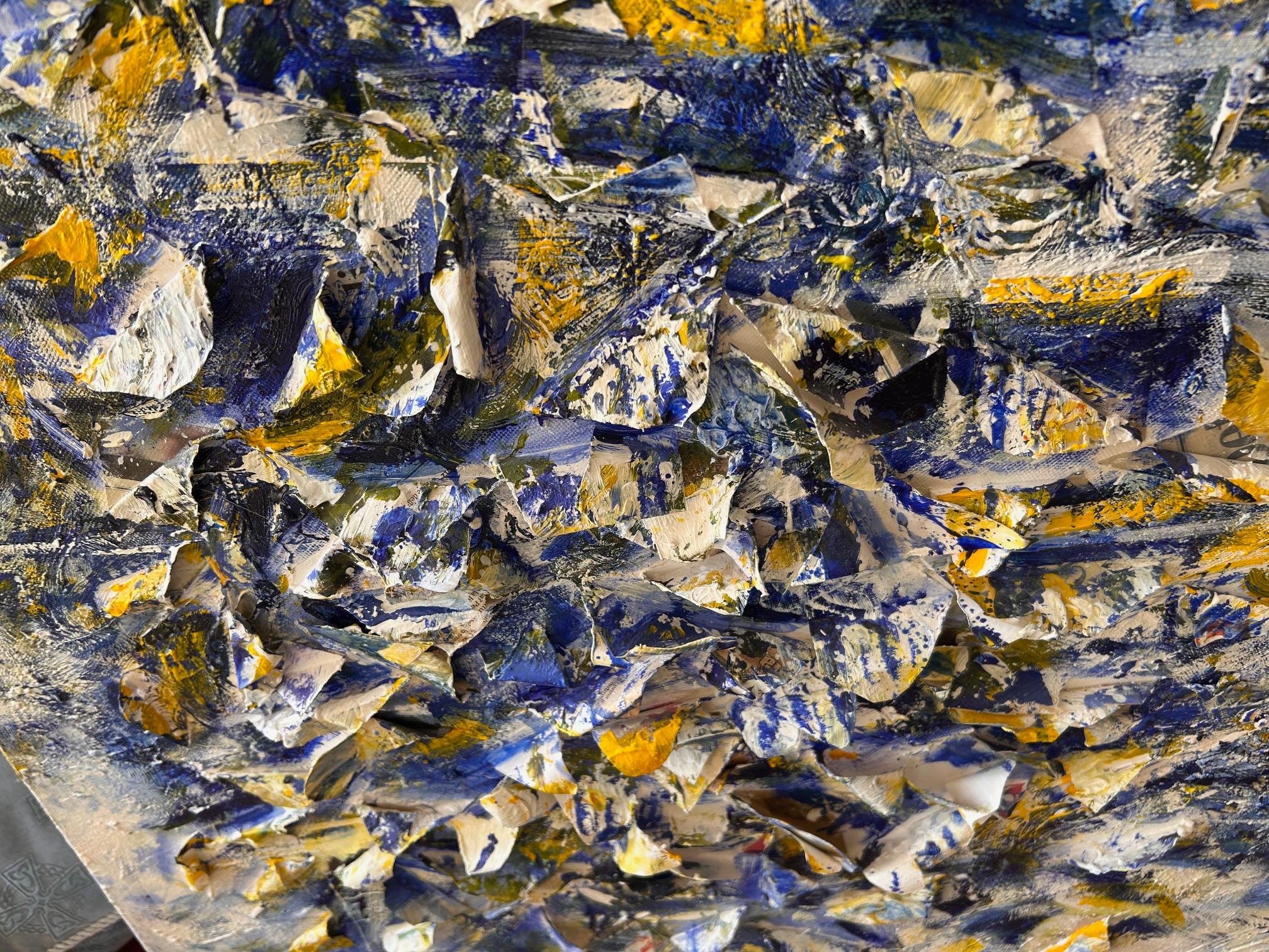 Jeanfilip - Large Acrylic, Collage on Canvas - Le Vol De Papillons - Signed 2012 In Good Condition For Sale In Pewsey, GB
