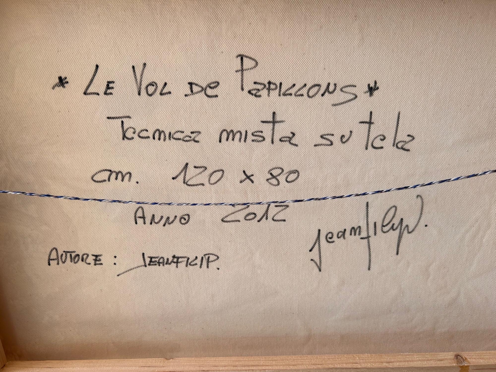 Jeanfilip - Large Acrylic, Collage on Canvas - Le Vol De Papillons - Signed 2012 For Sale 2