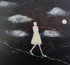 Working without a Net Oil On Canvas Female Character Starry Moonlight REDUCED