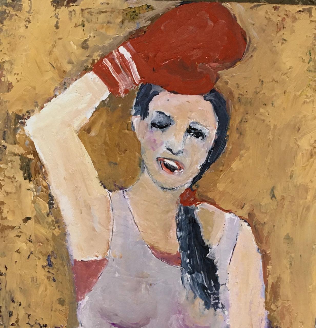 You Should Have Seen the Other One   Oil Boxing  @everywomanart Women in Art - Painting by Jeanie Tomanek