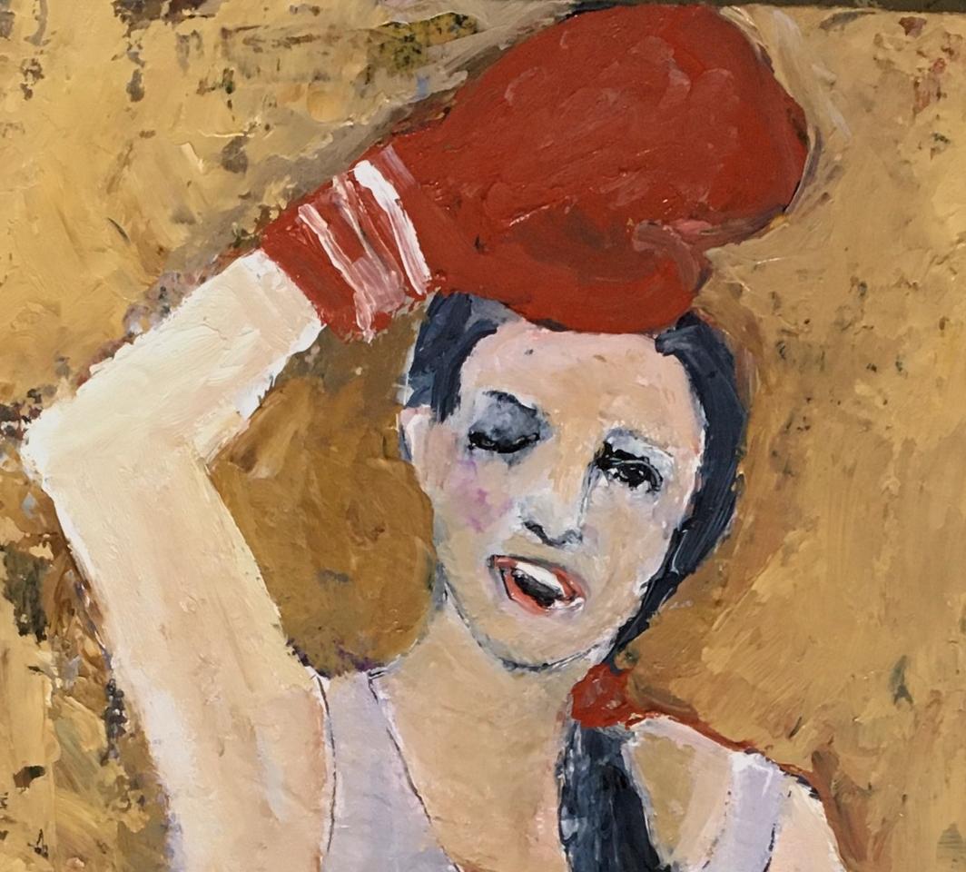 You Should Have Seen the Other One   Oil Boxing  @everywomanart Women in Art - American Impressionist Painting by Jeanie Tomanek