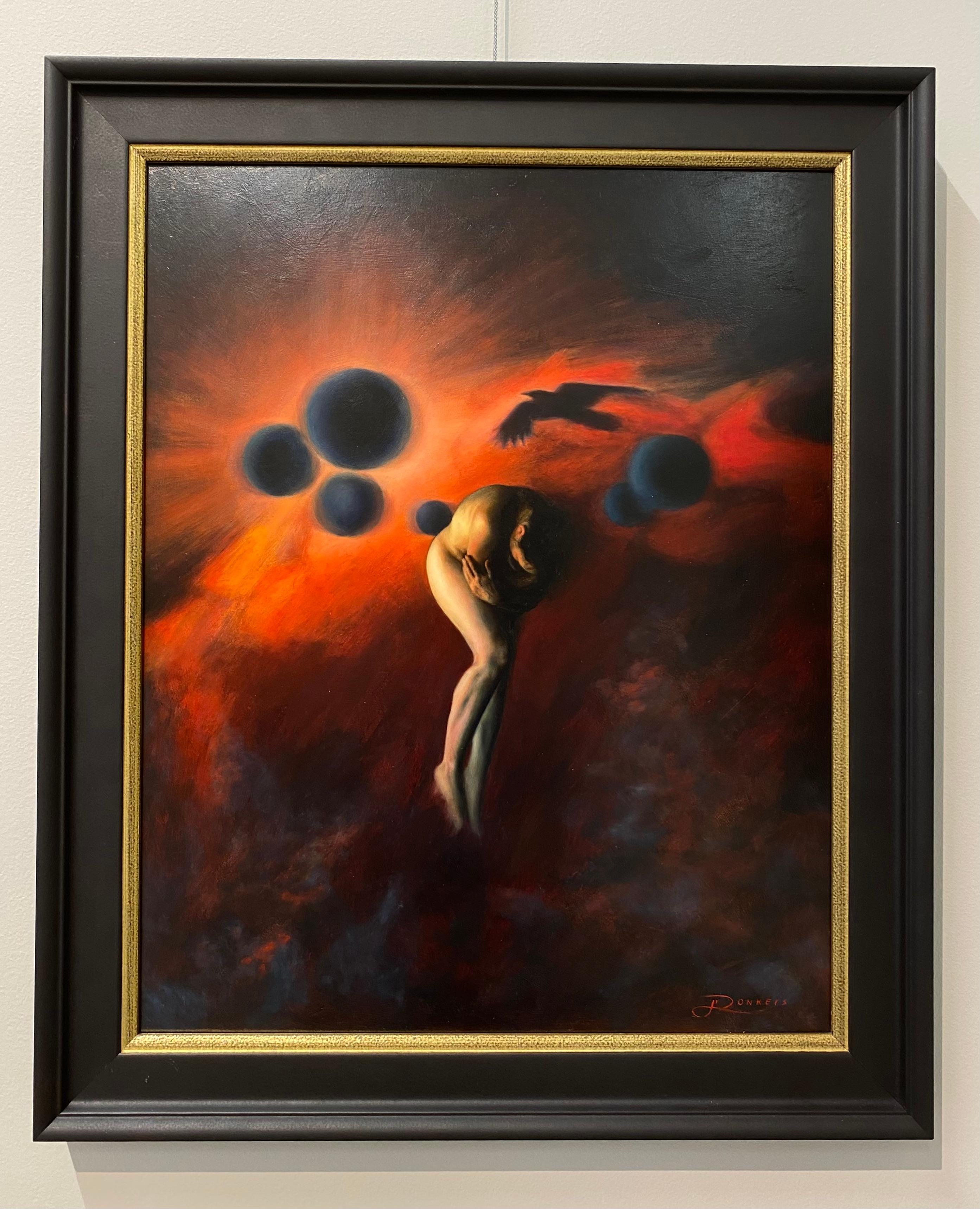 Alignment - 21st Century Realistic Painting of a person - Black Figurative Painting by Jeanine Donkers
