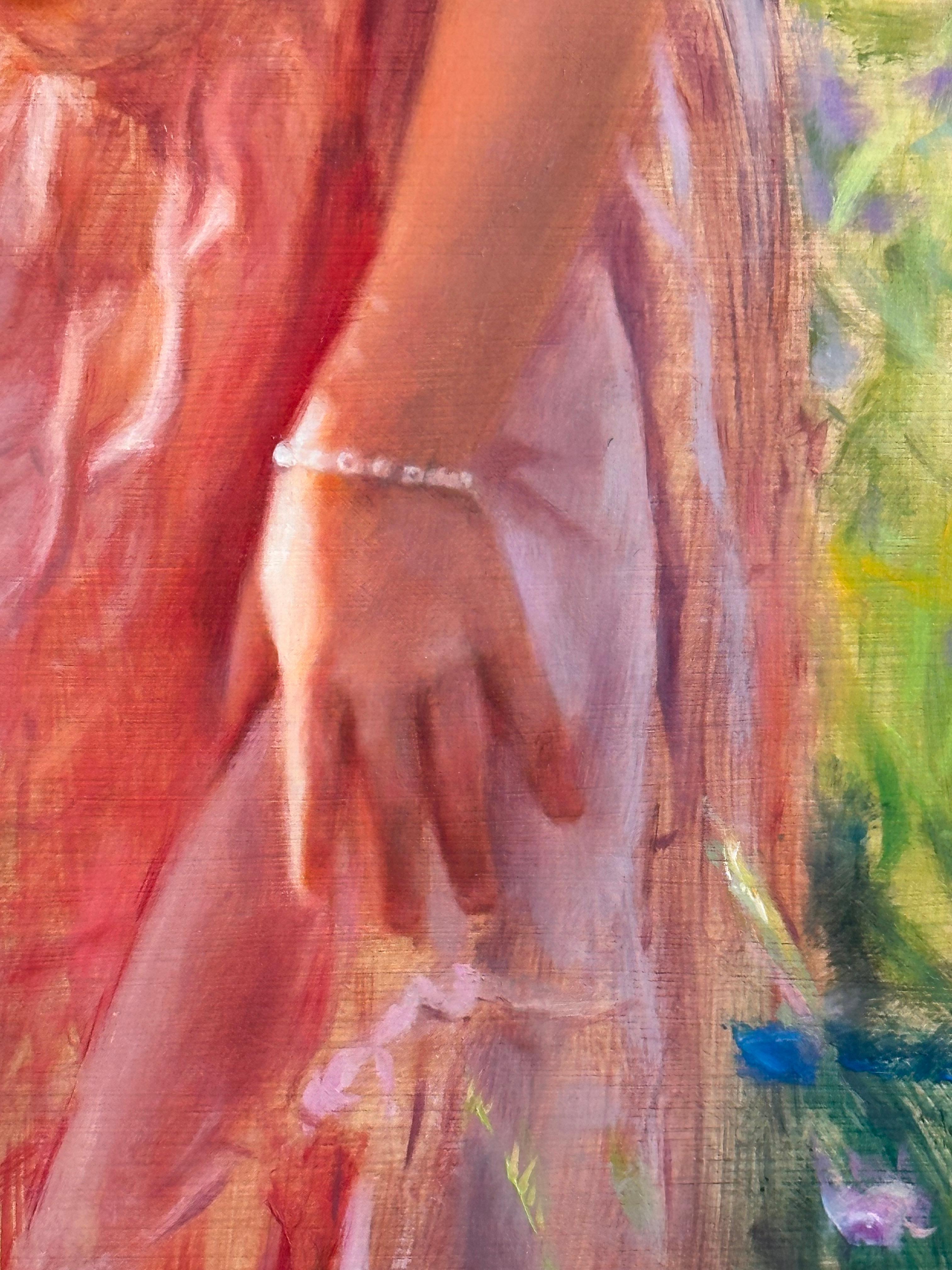 Parmi les fleurs - peinture figurative réaliste du 21e siècle d'une jeune fille en vente 2