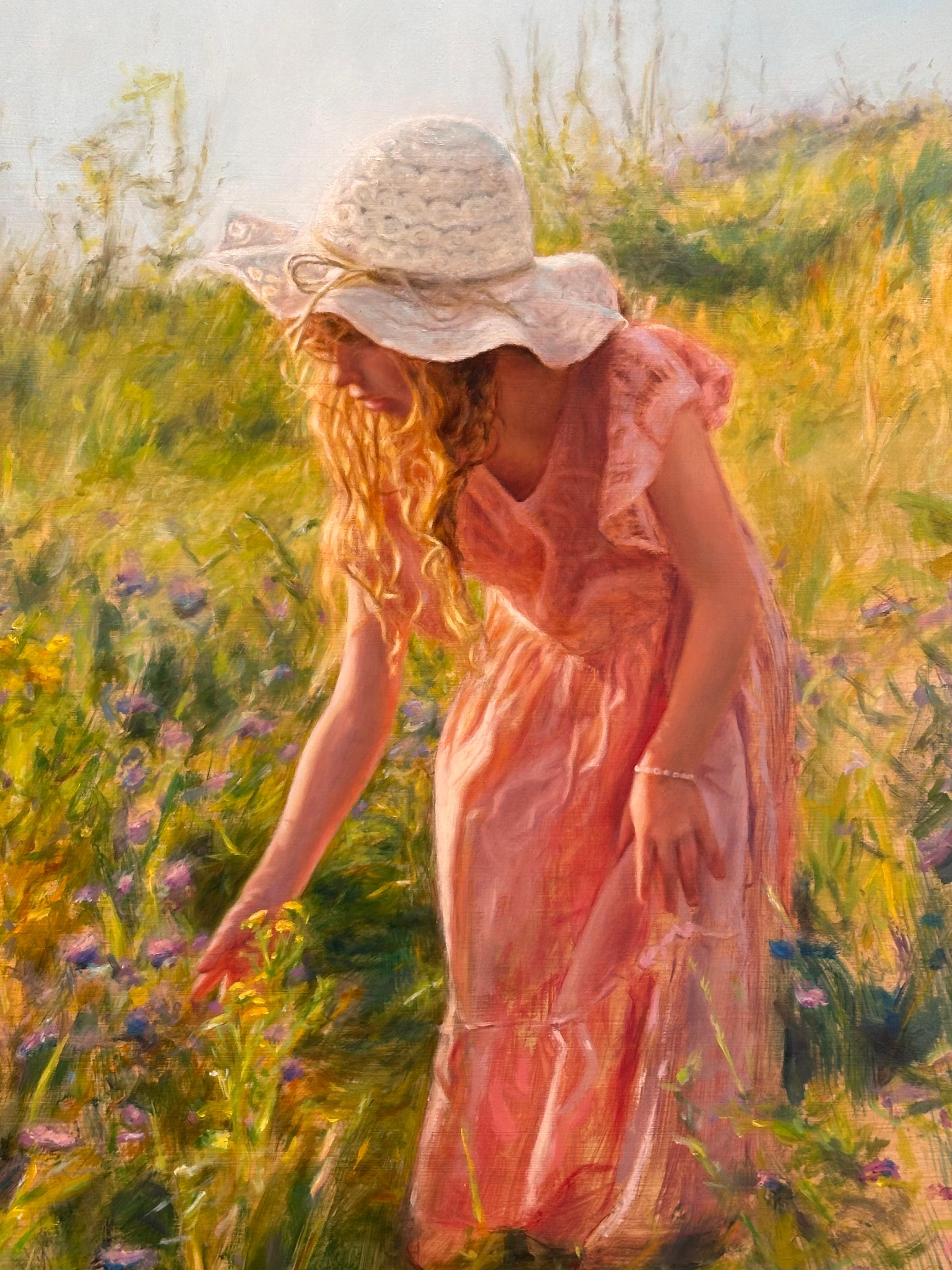 Parmi les fleurs - peinture figurative réaliste du 21e siècle d'une jeune fille en vente 4