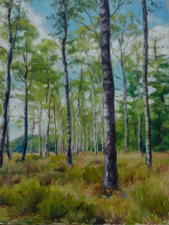 Bouleaux sur la Veluwe - 21e siècle Peinture réaliste figurative de paysage