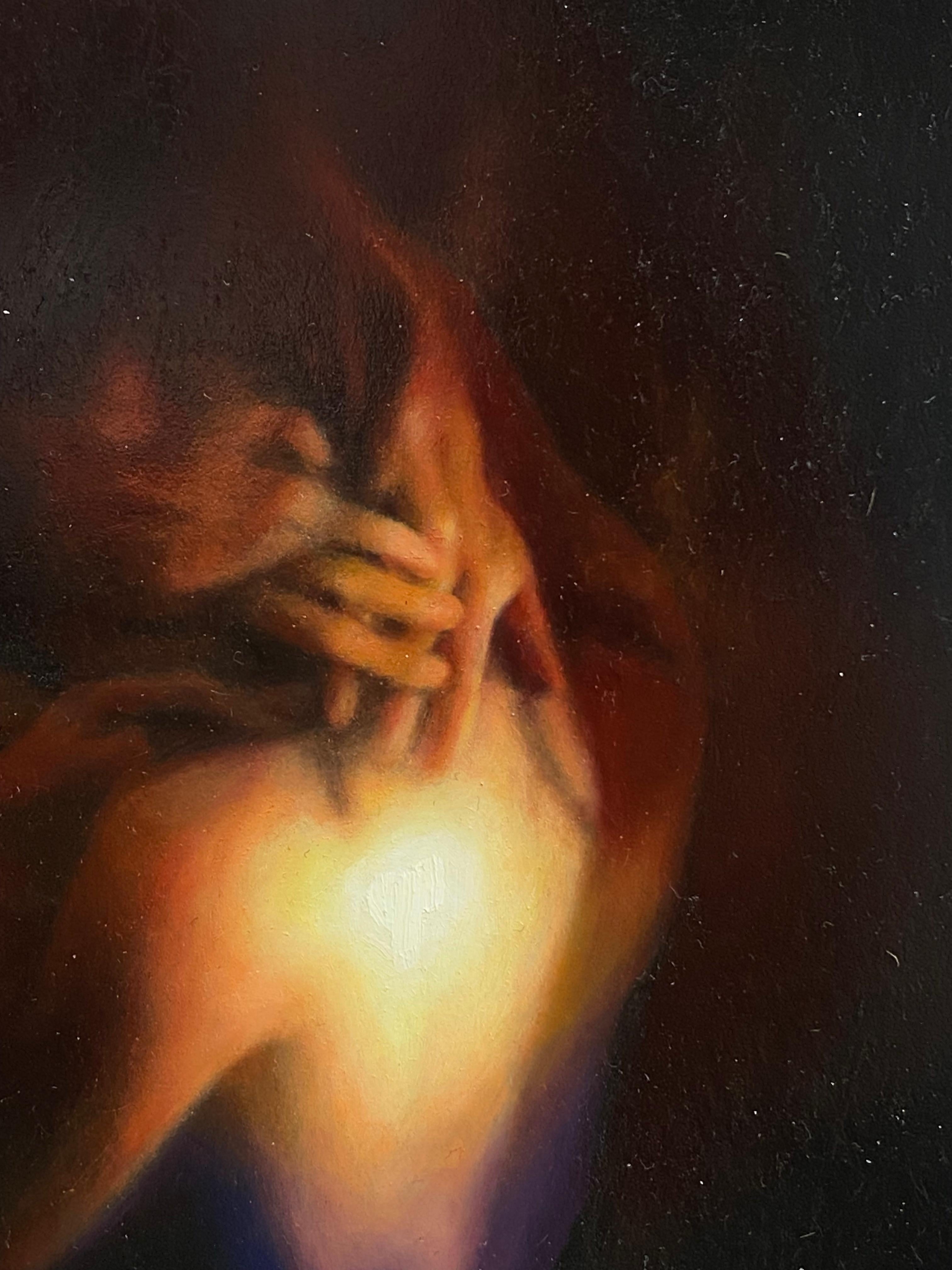Fuego I - Pintura figurativa realista del siglo XXI - Figurative Painting Negro de Jeanine Donkers