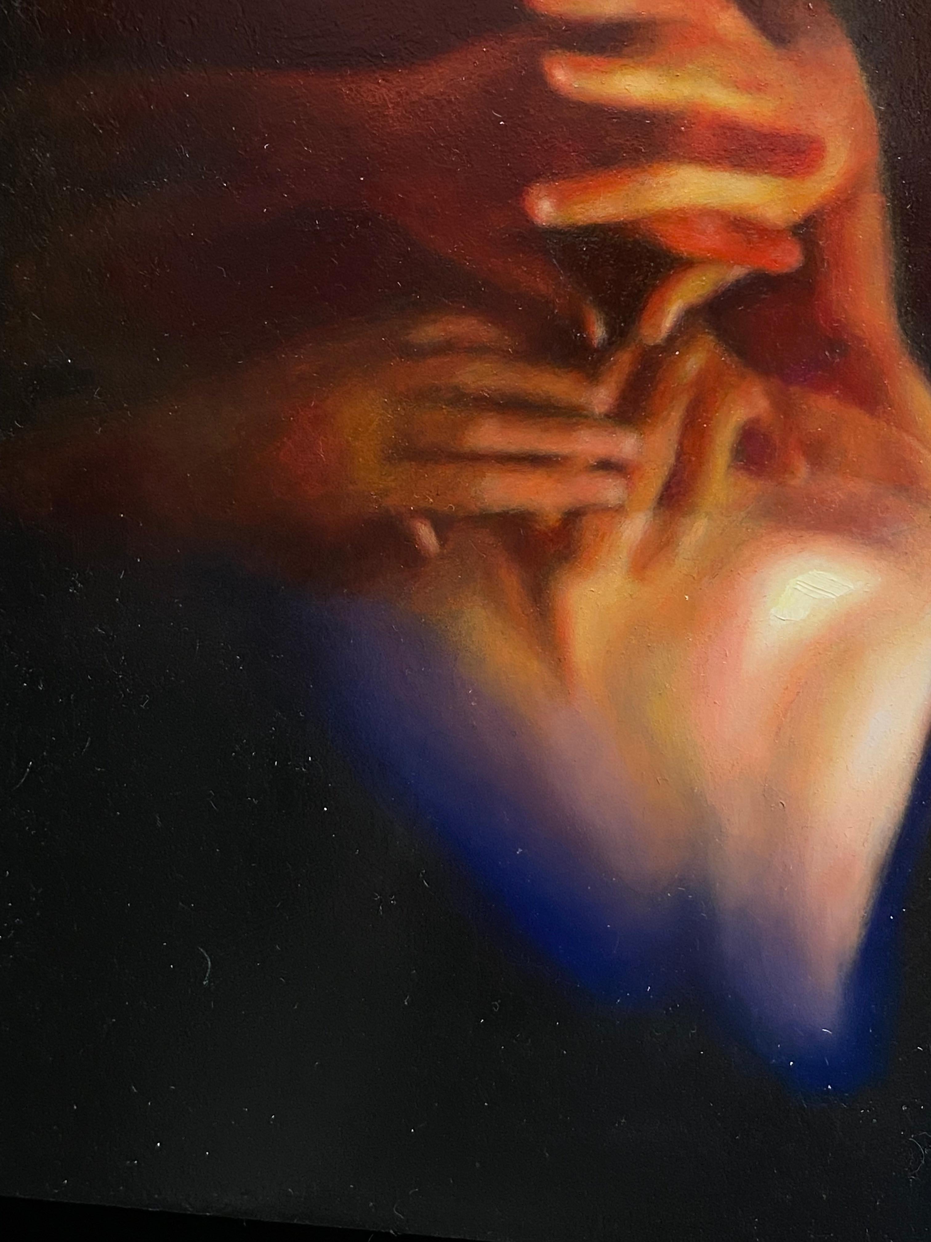 Fuego IV - Pintura figurativa realista del siglo XXI - Figurative Painting Negro de Jeanine Donkers