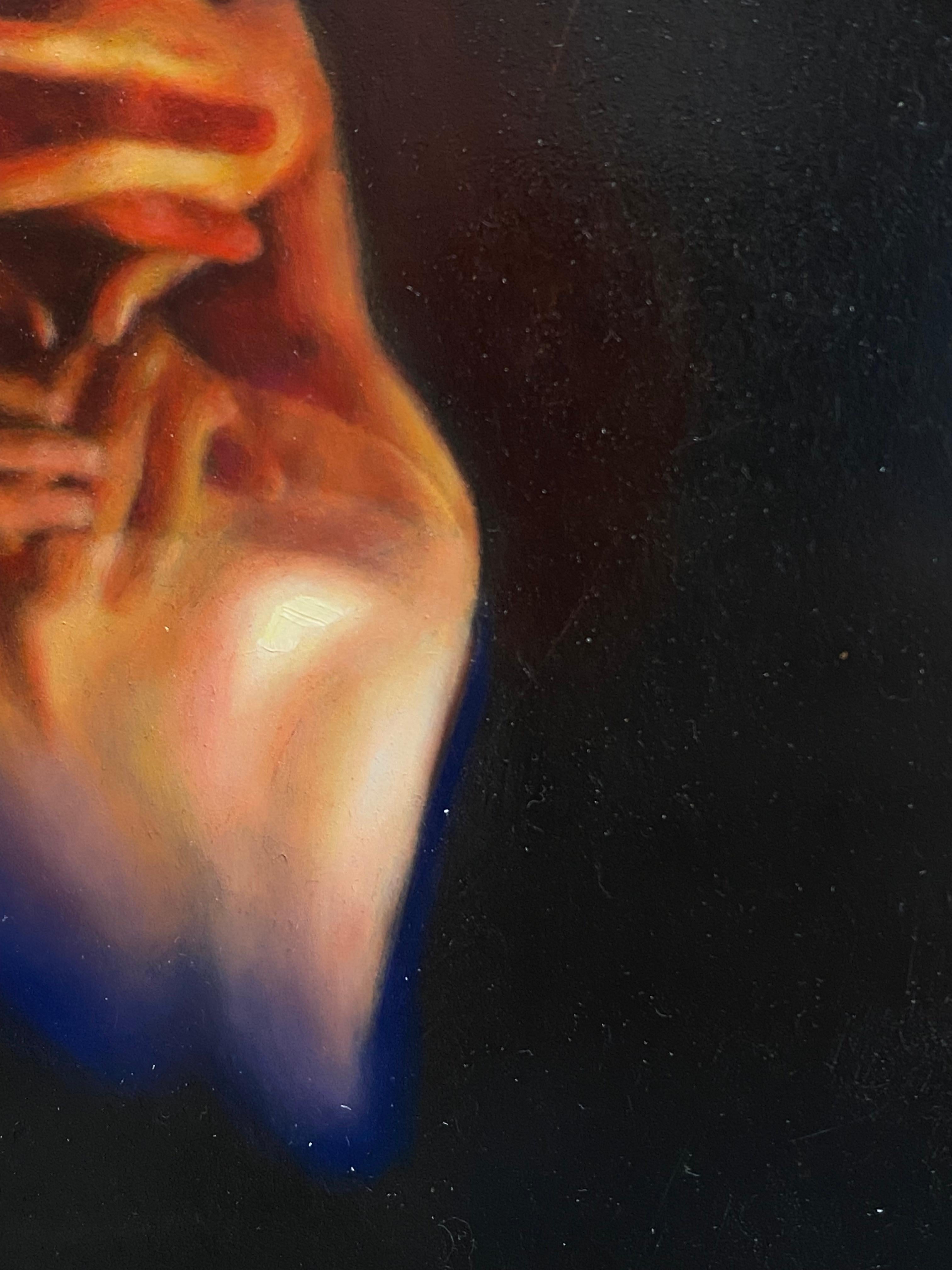Jeanine Donkers 
Fuego IV
20 x 20 cm ( enmarcado incluido en el precio)
Medida con marco incluido: 24 x 24 cm
Óleo sobre panel de madera

Las pinturas de Jeanine Donkers ofrecen un mundo lleno de elementos familiares, al tiempo que revelan un reino