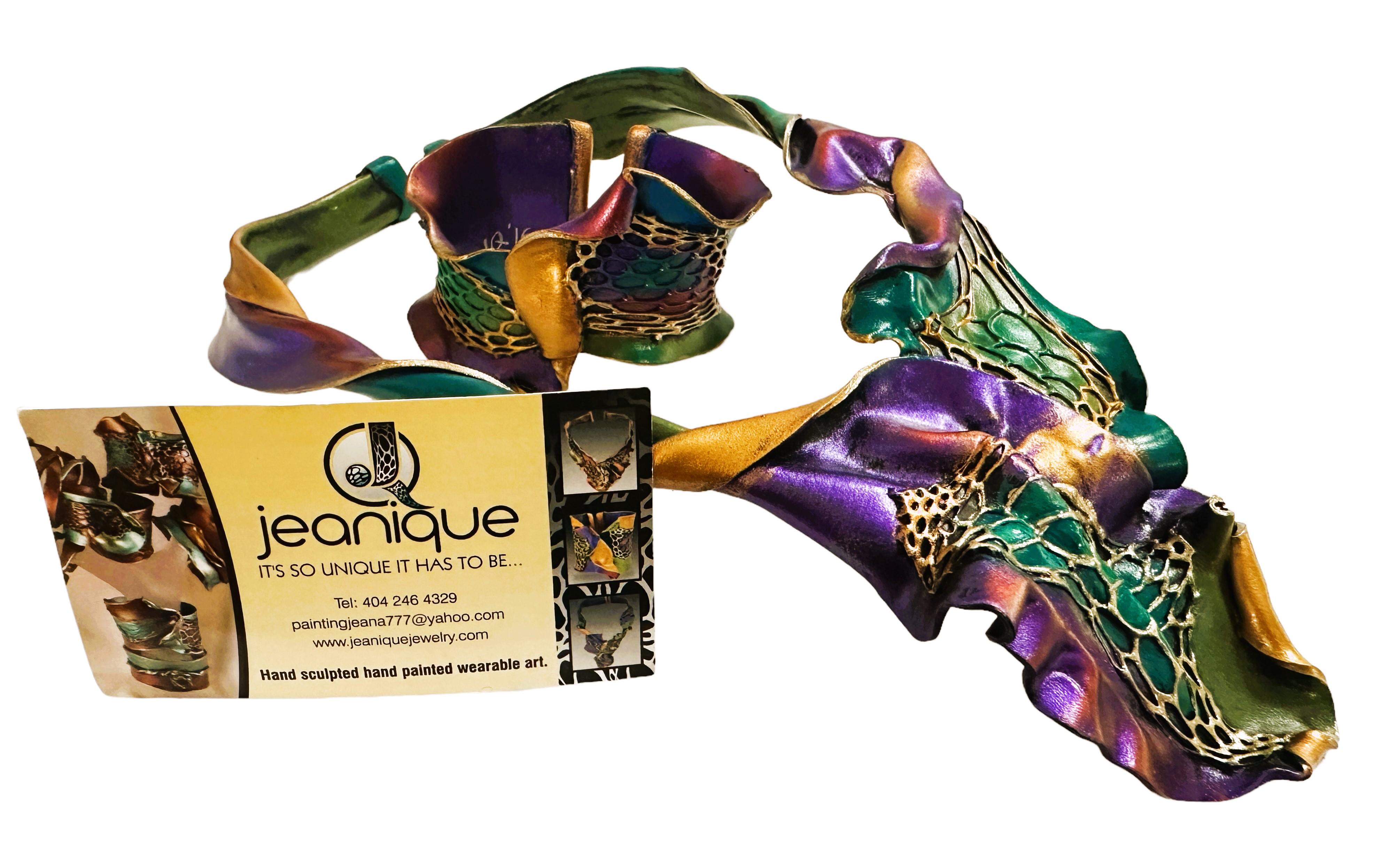 Jeanique Hand Sculpted, Hand Painted Wearable Art - Necklace & Bracelet In Excellent Condition For Sale In Eagan, MN