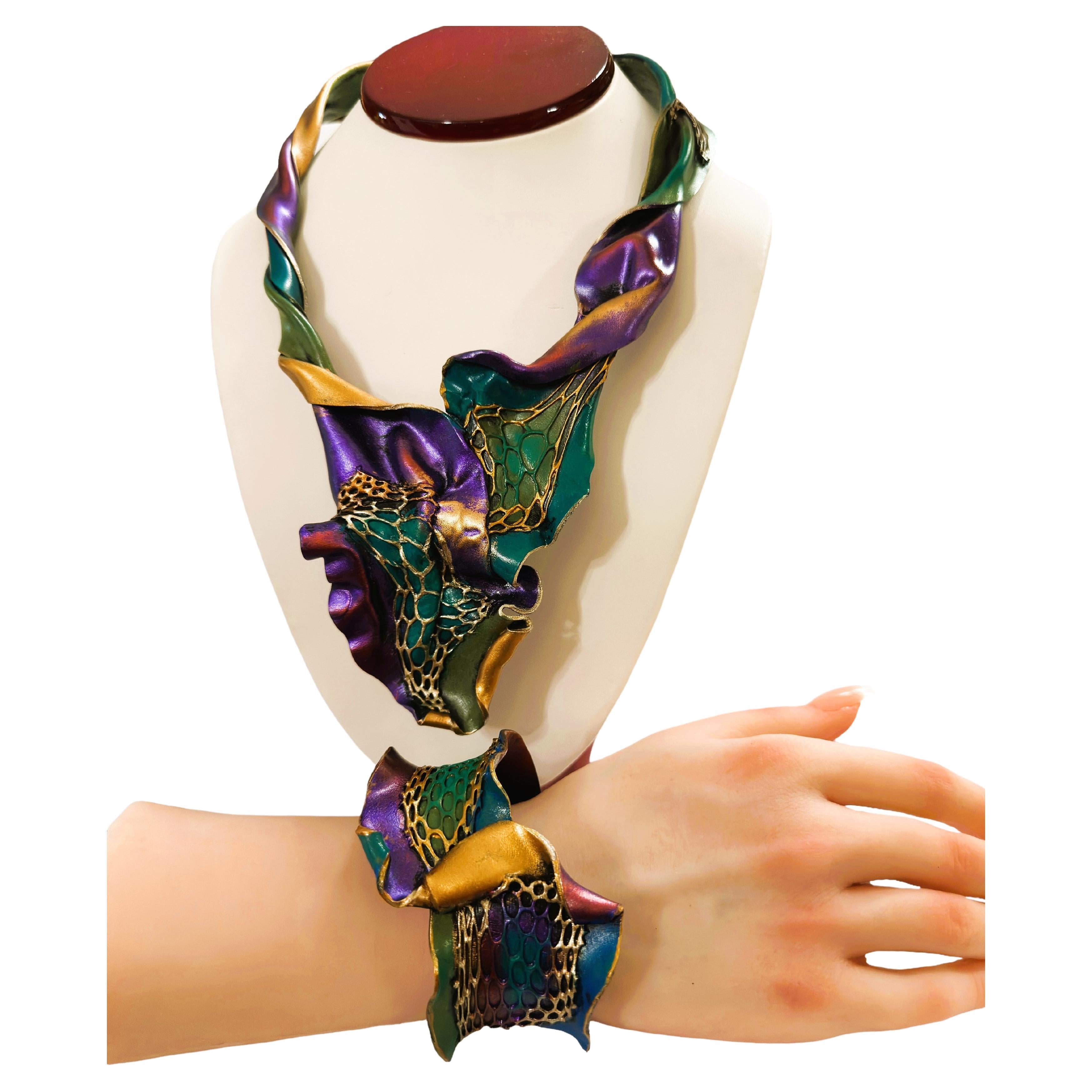 Jeanique Hand Sculpted, Hand Painted Wearable Art - Necklace & Bracelet For Sale