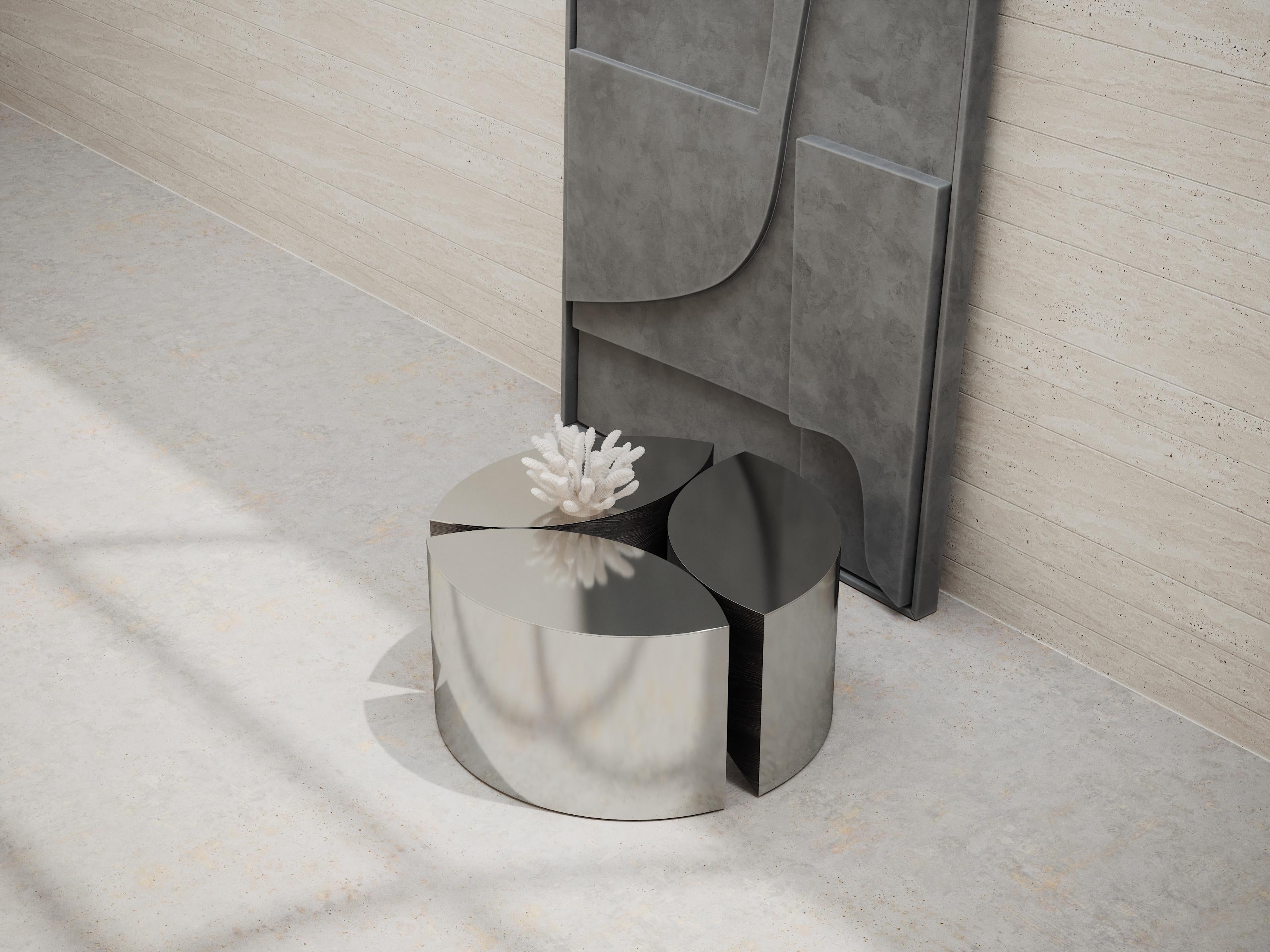 Jeanjean Polished Steel and Black Oak Side Table by Ultramobili For Sale 1