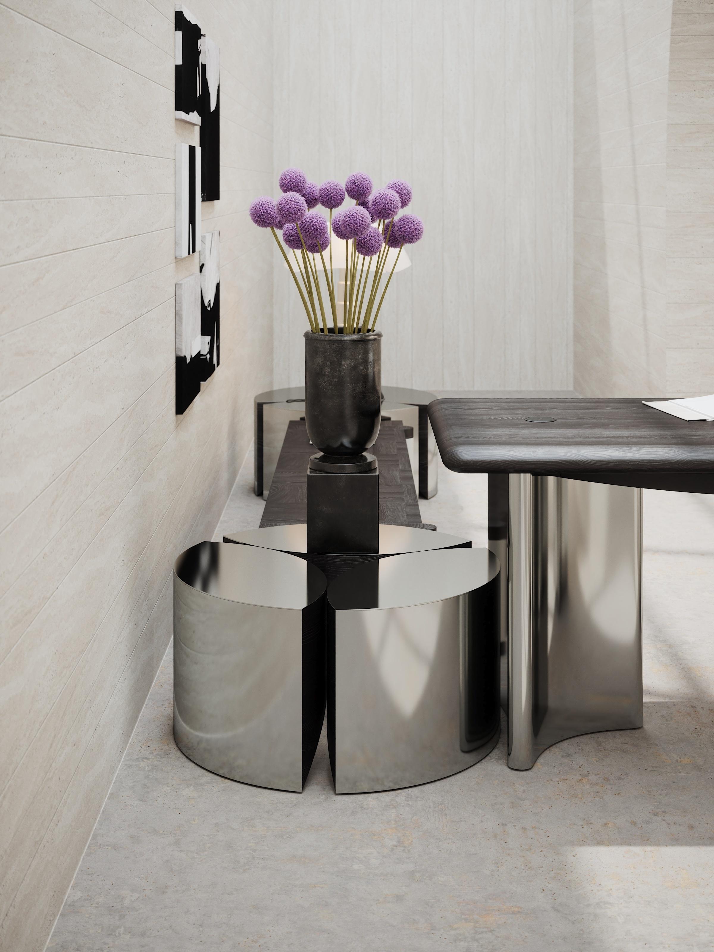 Jeanjean Polished Steel and Black Oak Side Table by Ultramobili For Sale 3