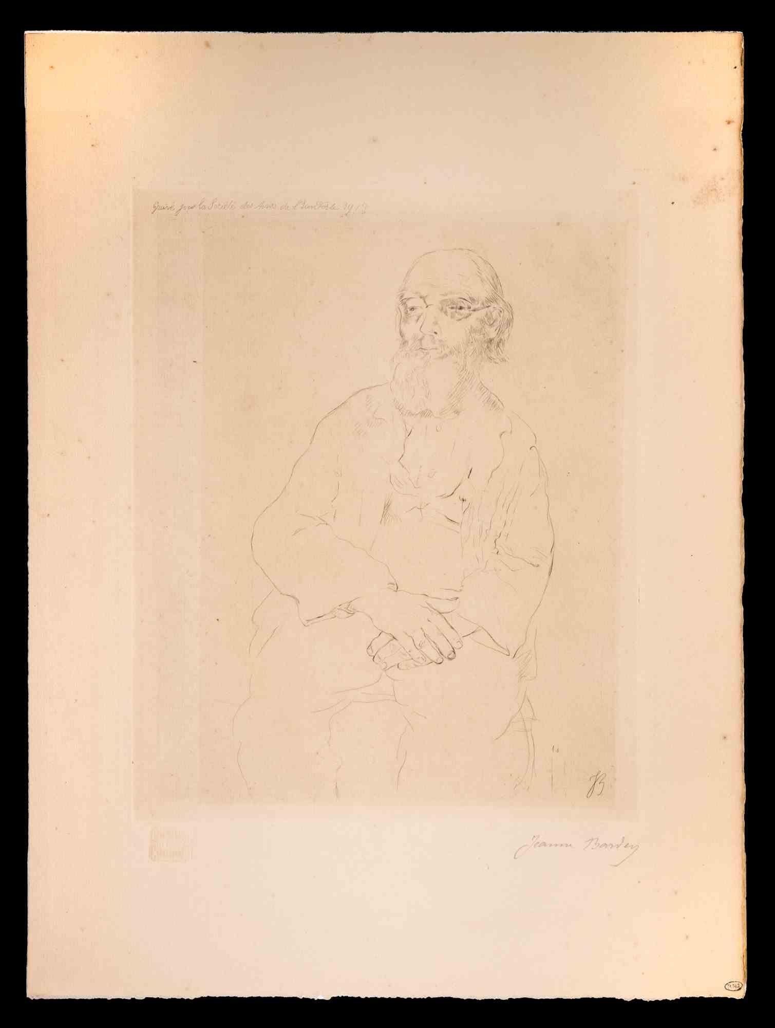 The Old Teacher of Philosophy is an original artwork realized by French Artist  Jeanne Bardey (1872 - 1954)

Drypoint print. Hand-signed on the lower right in pencil, on up dated 1913 s., artist proof. Edition "Societè des Arts de l'Eauforte".