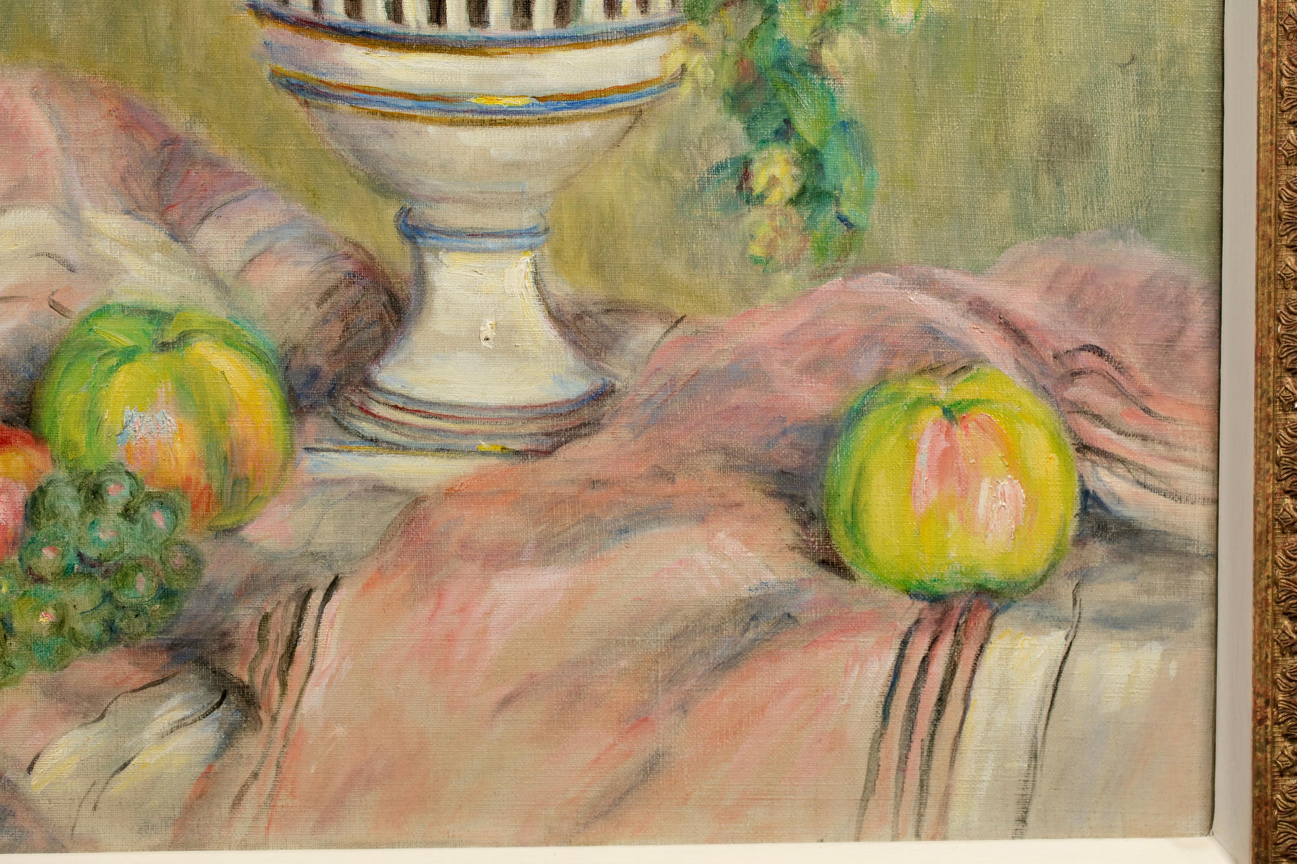 Pommes et raisins - Nature morte impressionniste à l'huile de Jeanne Baudot en vente 11
