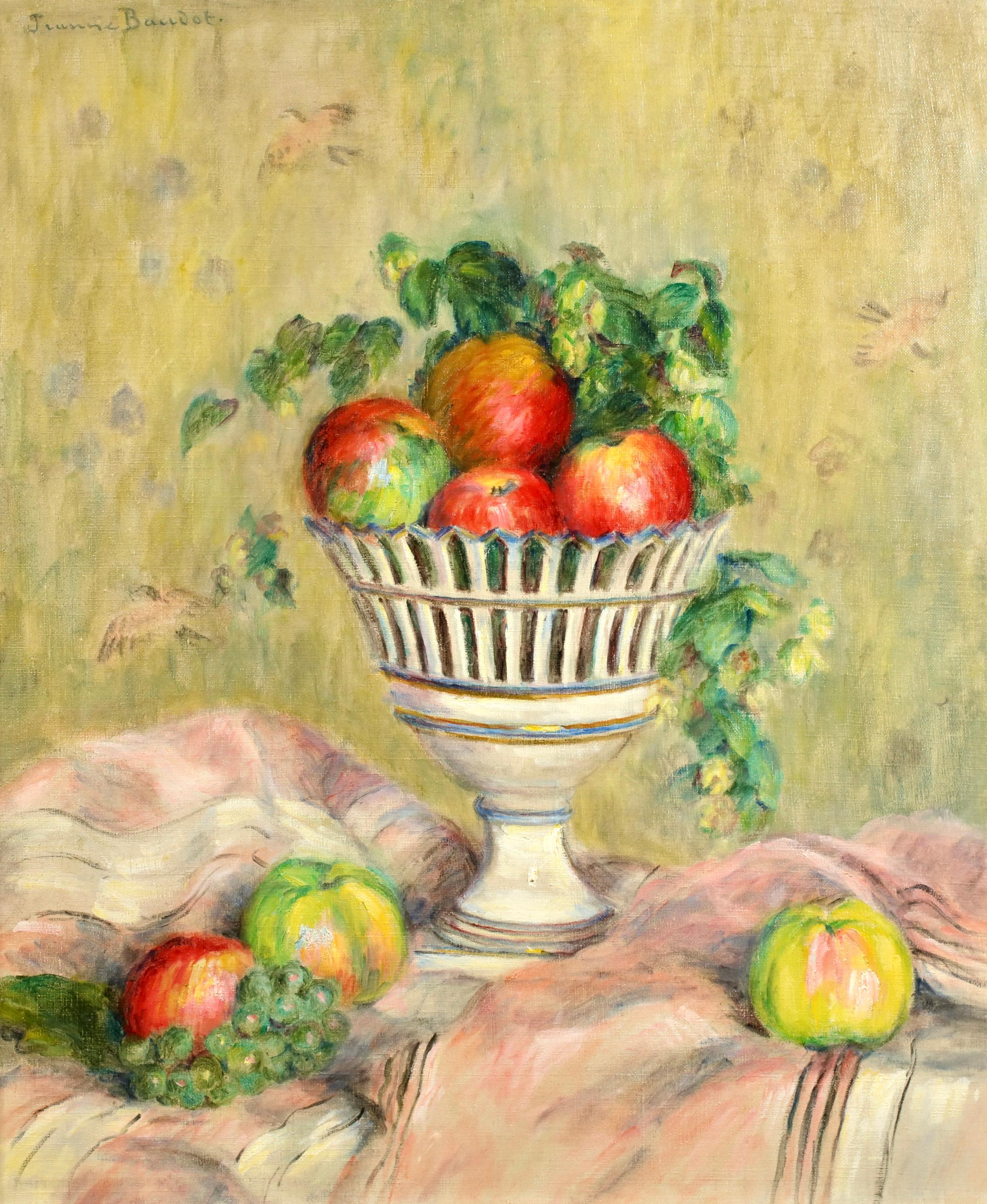 Pommes et raisins - Nature morte impressionniste à l'huile de Jeanne Baudot en vente 1