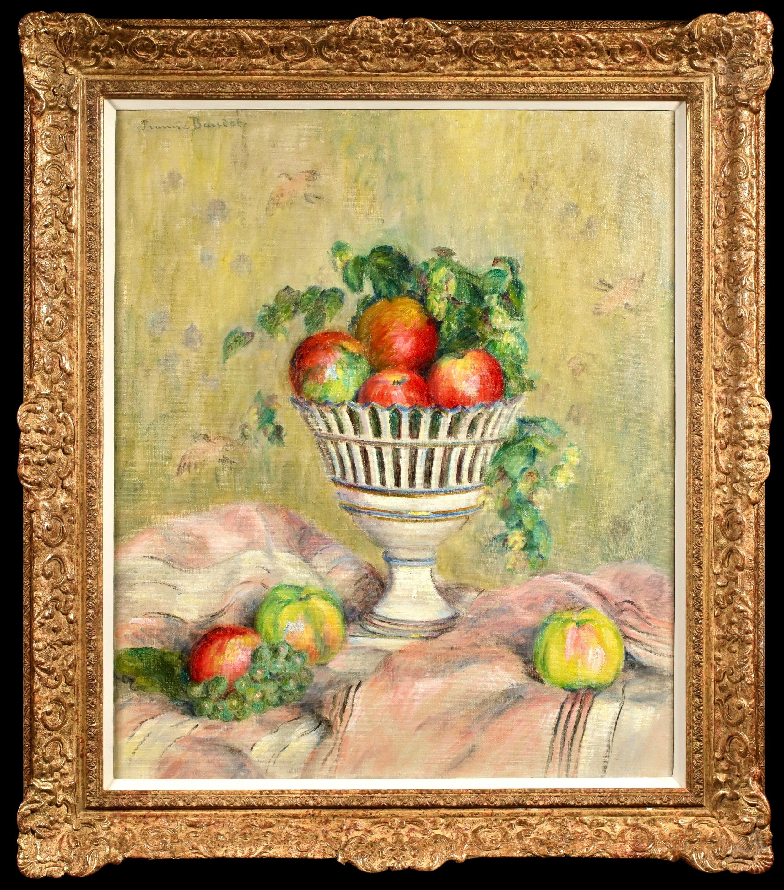 Pommes et raisins - Impressionistisches Stilleben Ölgemälde von Jeanne Baudot