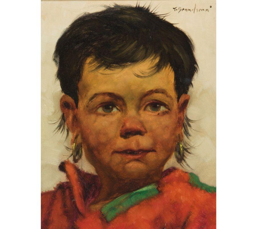 A pair of expressive modernist portraits of children by the well listed Belgian artist Jeanne Brandsma. The artist has beautifully captured the expression and character of the sitters. Both paintings are presented in modern pale wooden frames. The