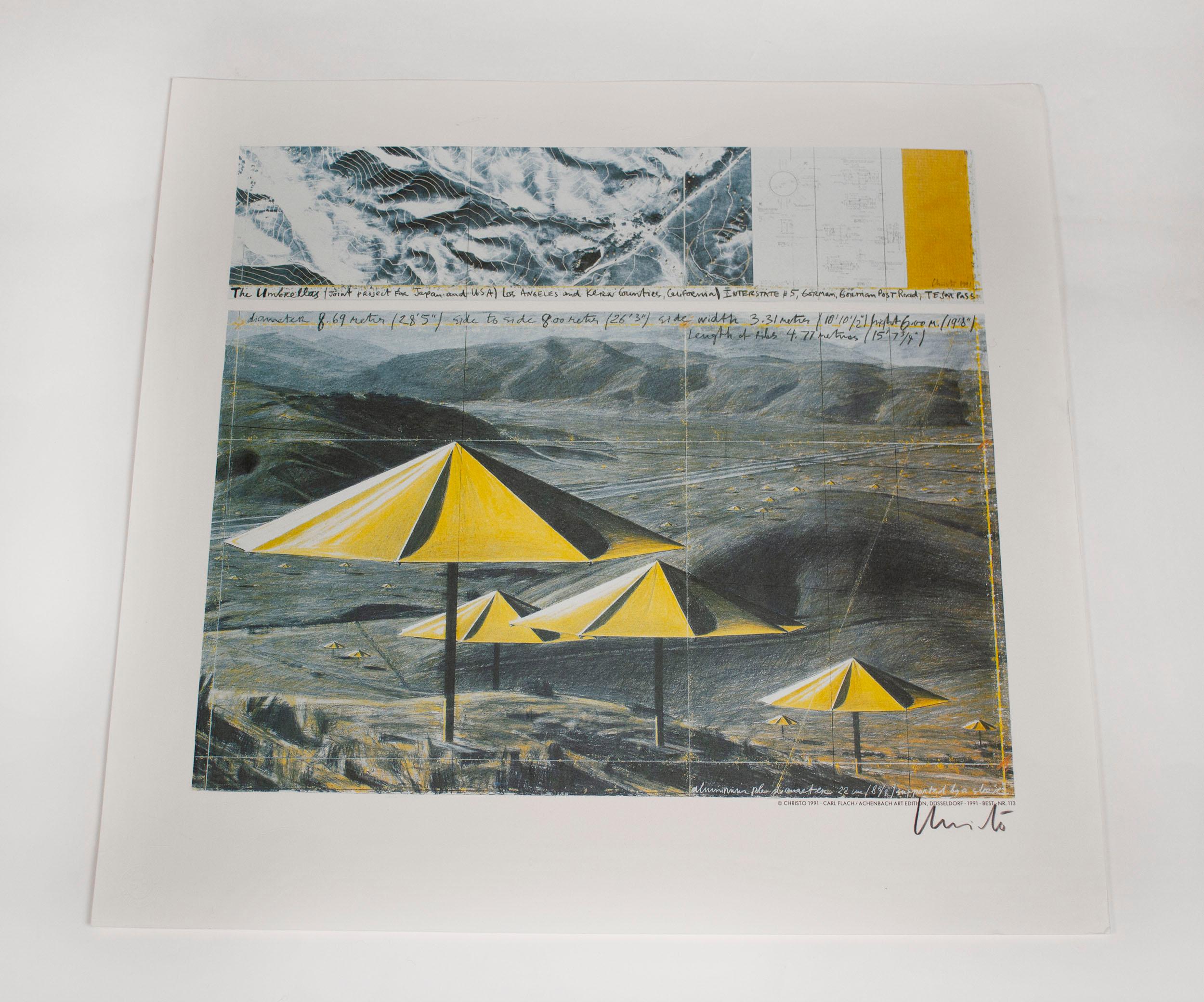 Offset print in colors on paper
Christo (born 1935) – Bulgarian artist
Jeanne-Claude (1935-2009) – Moroccan-French artist
Signed 'Christo' in pencil
Published by Carl Flach / Achenbach Art Edition, Düsseldorf 1991
Printed by Domberger (with