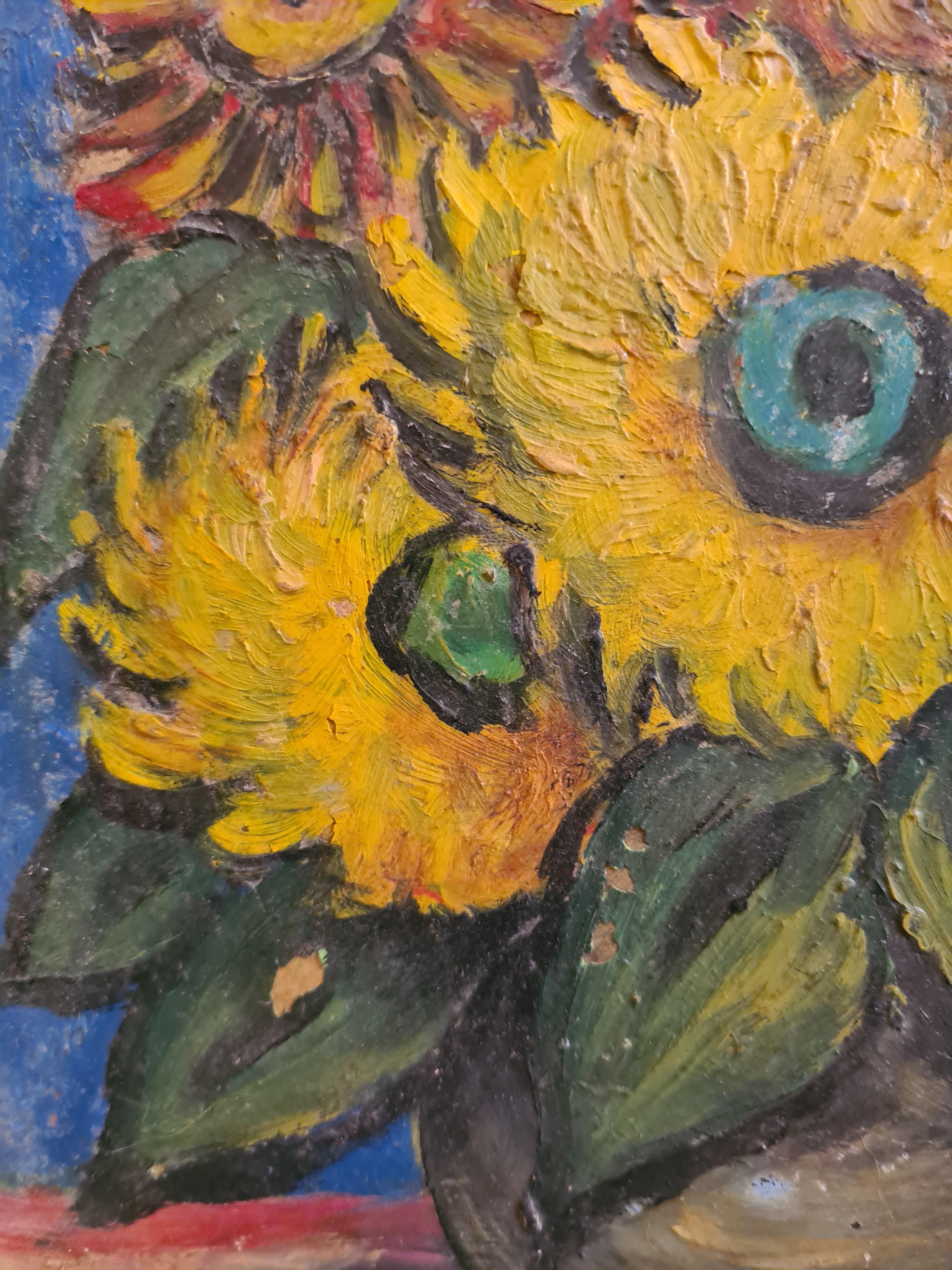 Sunflowers. 'Bateau-Lavoir' Movement Oil on Board, Hommage to Van Gogh. 1