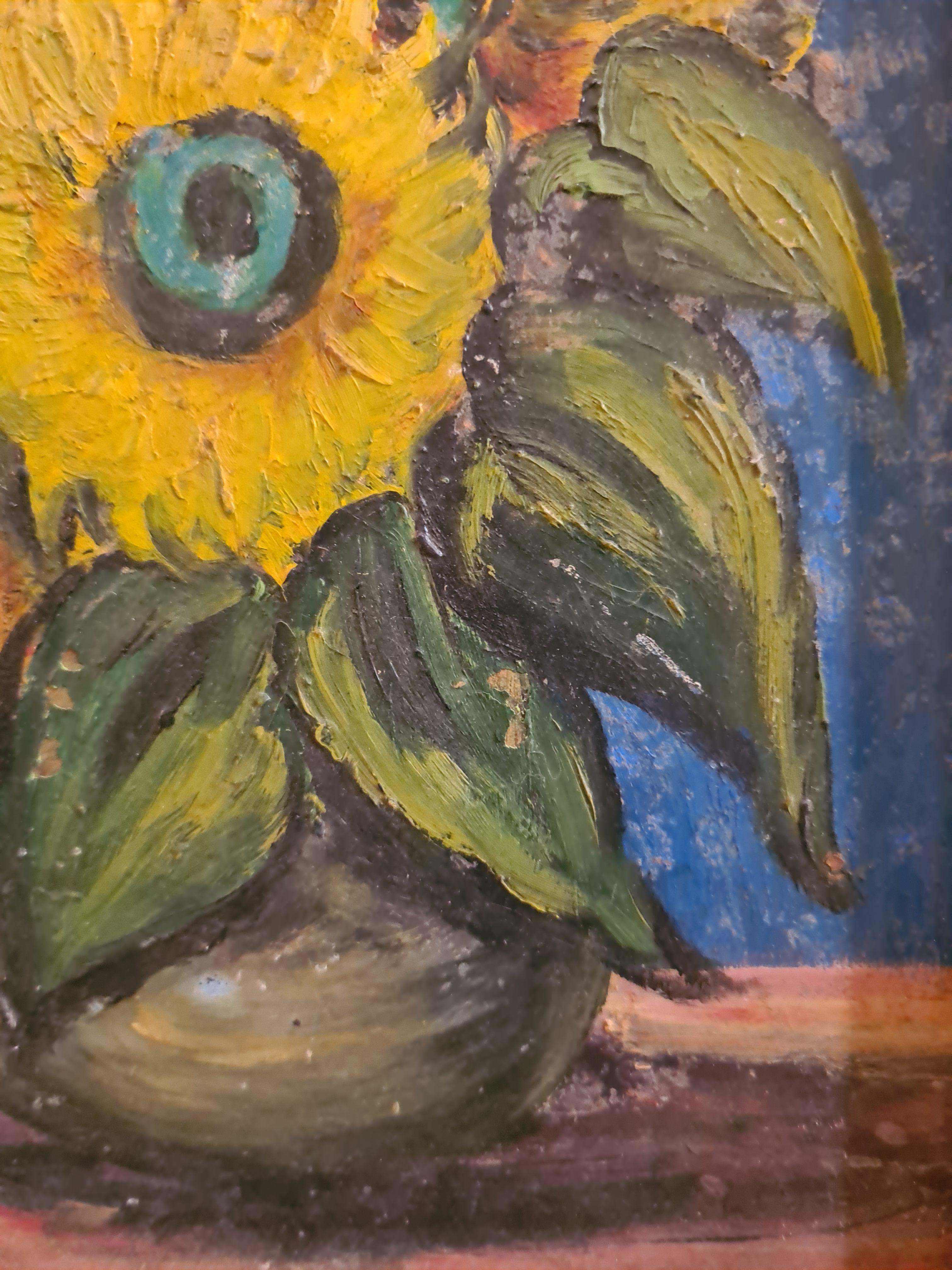 Sunflowers. 'Bateau-Lavoir' Movement Oil on Board, Hommage to Van Gogh. 2