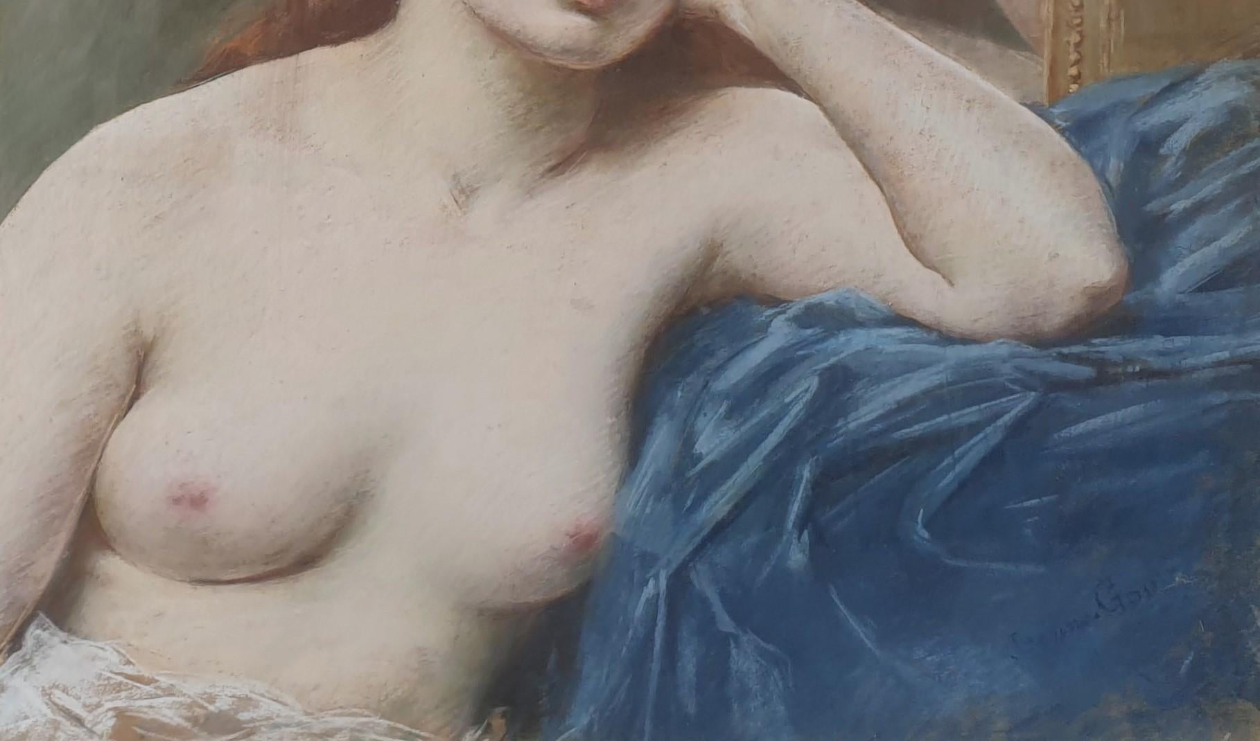 GOUY Großes Pastell-Frauenmodell, nackte Brüste, französische Malerin, Salon Paris, 19. Jahrhundert (Akademisch), Painting, von Jeanne GOUY