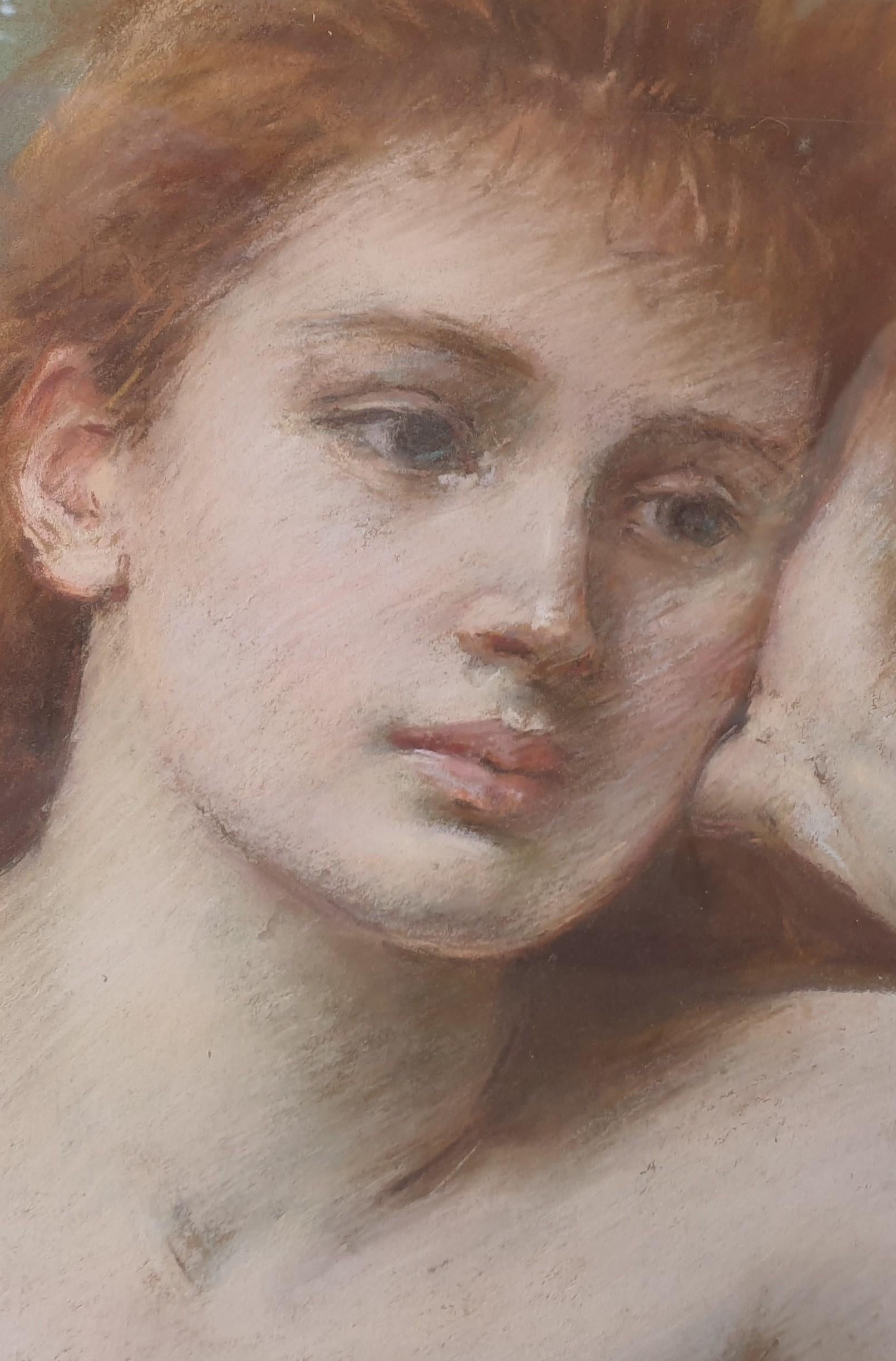 GOUY Großes Pastell-Frauenmodell, nackte Brüste, französische Malerin, Salon Paris, 19. Jahrhundert im Angebot 2