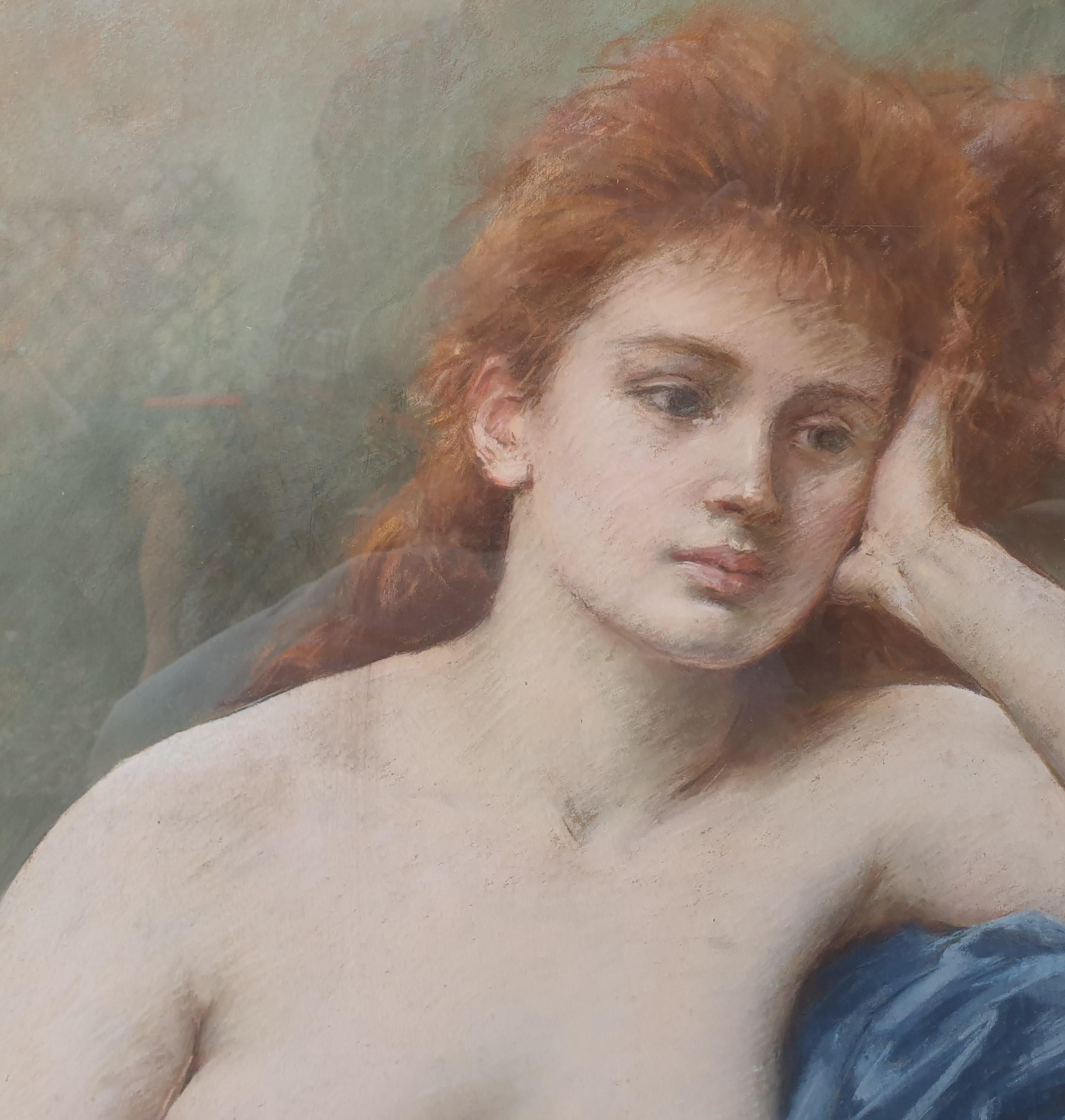 GOUY Großes Pastell-Frauenmodell, nackte Brüste, französische Malerin, Salon Paris, 19. Jahrhundert im Angebot 3