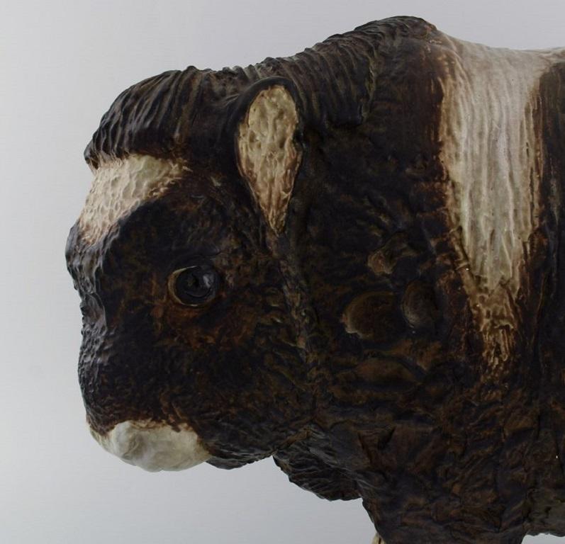 Scandinavian Modern Jeanne Grut for Aluminia, Colossal Sculpture in Glazed Ceramics, Musk Ox Calf For Sale