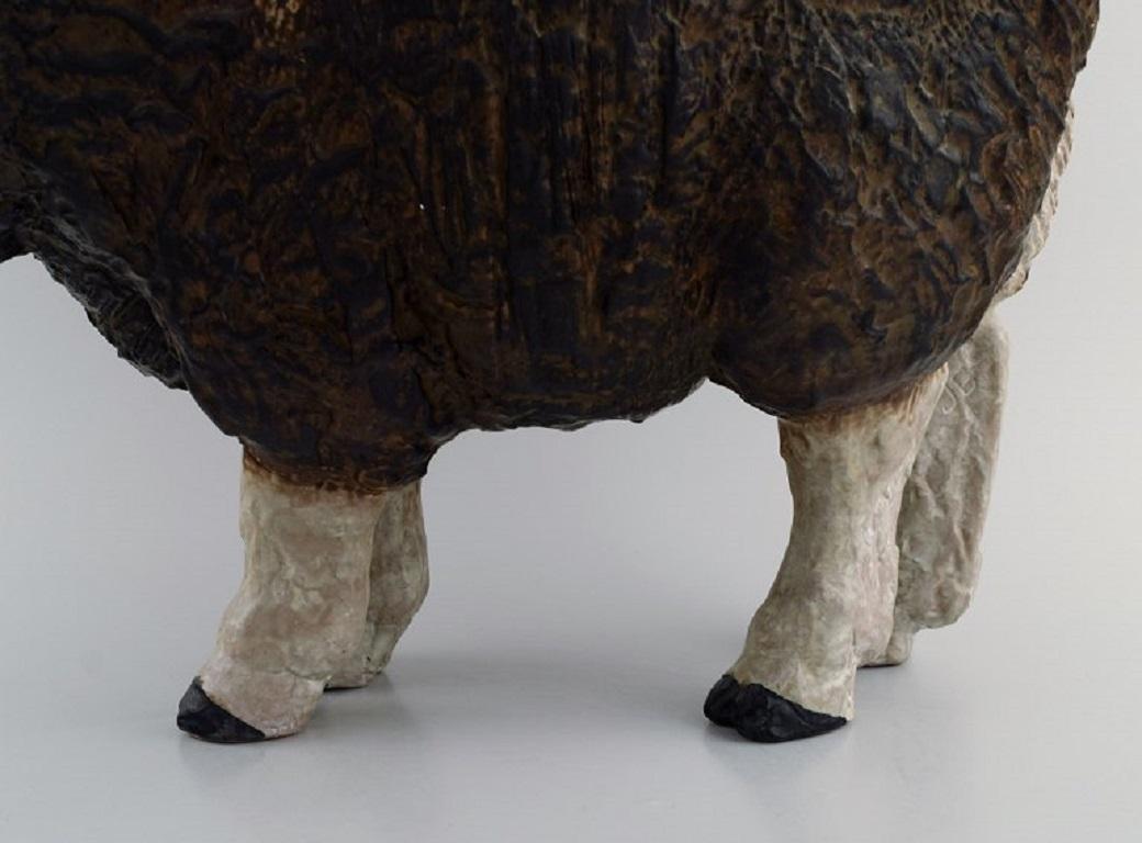 Mid-20th Century Jeanne Grut for Aluminia, Colossal Sculpture in Glazed Ceramics, Musk Ox Calf For Sale