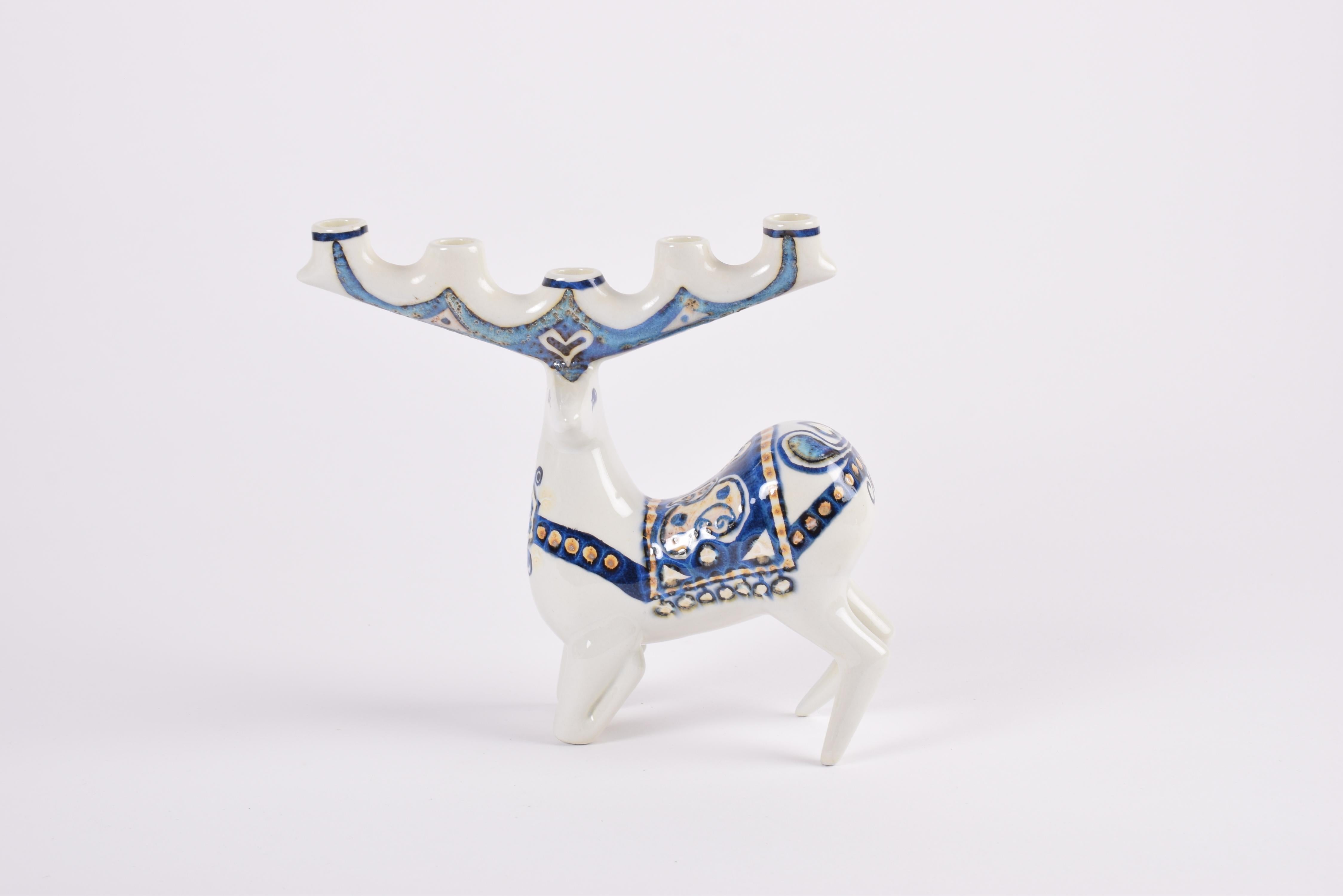 Scandinavian Modern Jeanne Grut for Royal Copenhagen Deer Figurine Candelabra, Danish Ceramic, 1970s For Sale