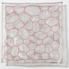 Geometry of Hope: Ruby, Steel, Geometric Glass & Steel Wall Sculpture, 20 x 20