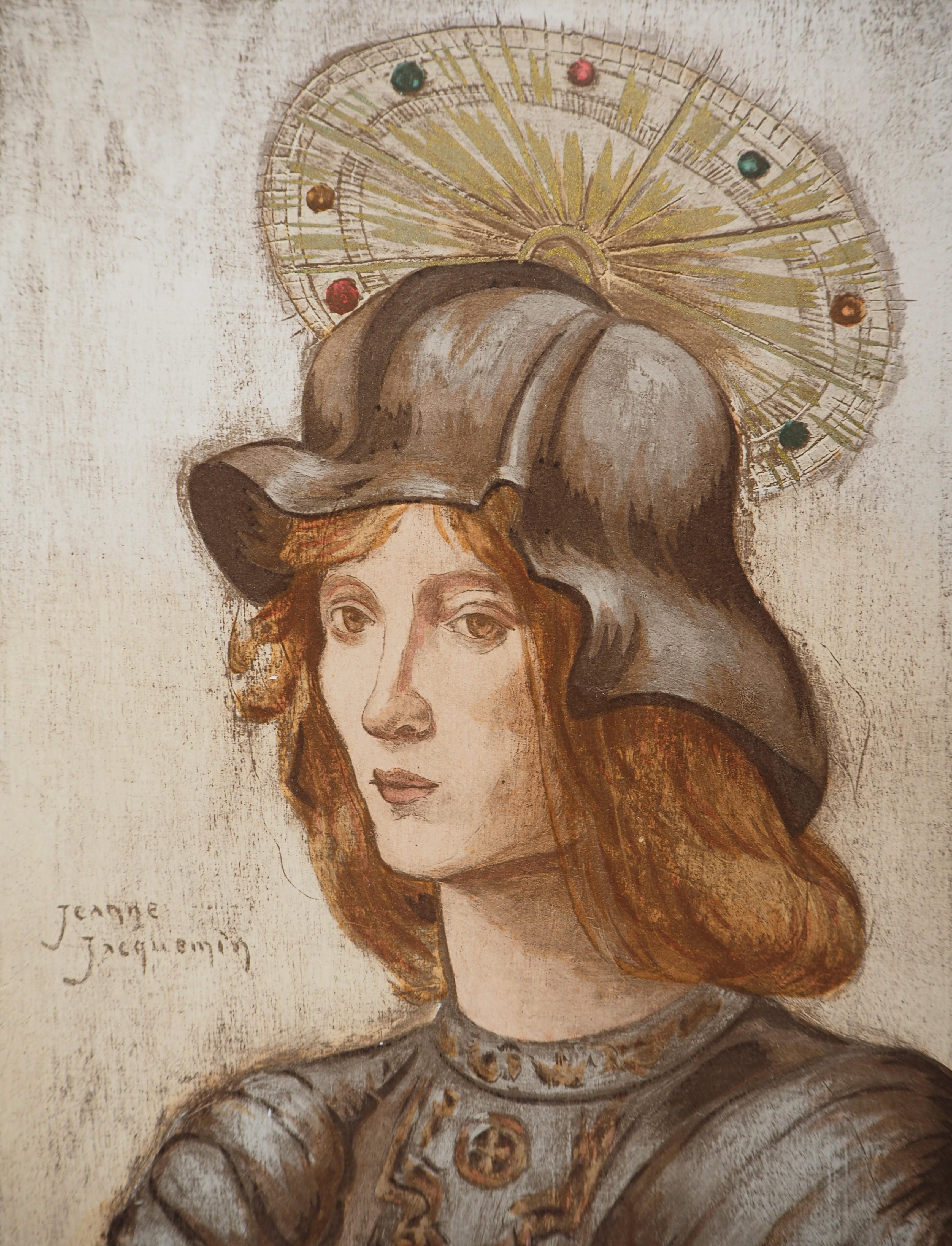 Saint George - Litografía original (1897/98) - Figurative Print Marrón de Jeanne Jacquemin