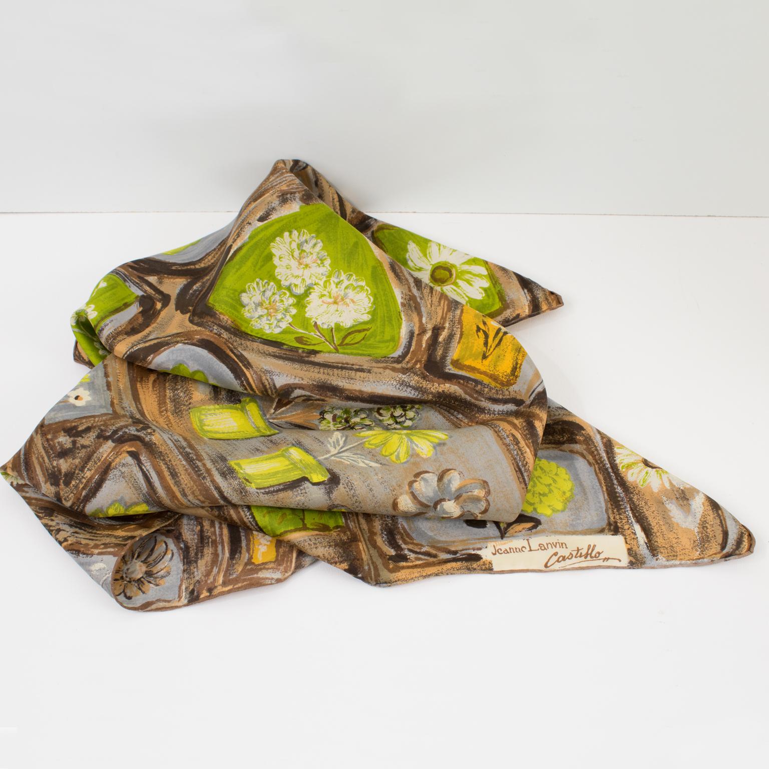 Designer Antonio Castillo for Jeanne Lanvin 1950s Silk Scarf Floral Print For Sale 3