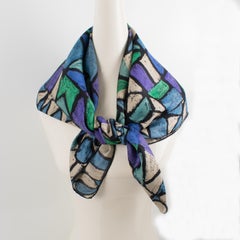 Jeanne Lanvin and Castillo Silk Scarf The Letters in Blue and Purple