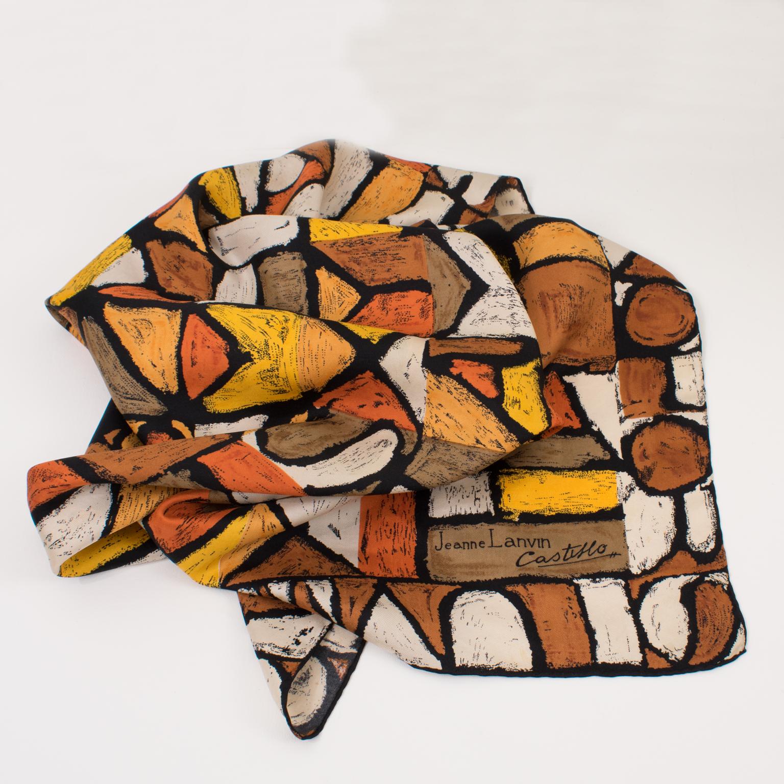 Jeanne Lanvin and Castillo Silk Scarf The Letters in Rust and Chocolate Brown In Good Condition In Atlanta, GA