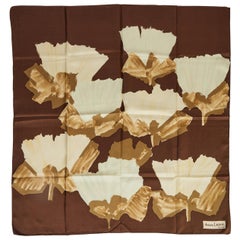 Retro Jeanne Lanvin Brown Silk Floral Scarf