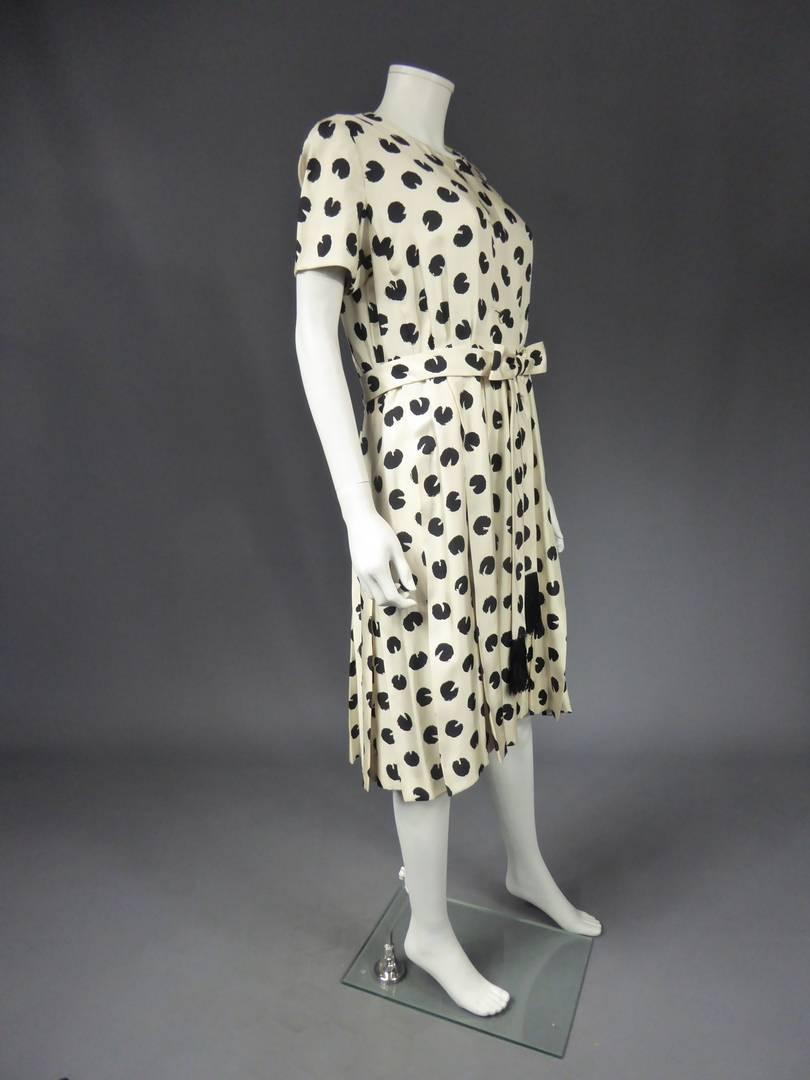 Women's A Jeanne Lanvin Castillo Couture Printed Silk Dress - French Circa 1960 For Sale