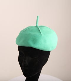 Jeanne Lanvin documented  French wool apple green beret hat, 1960s
