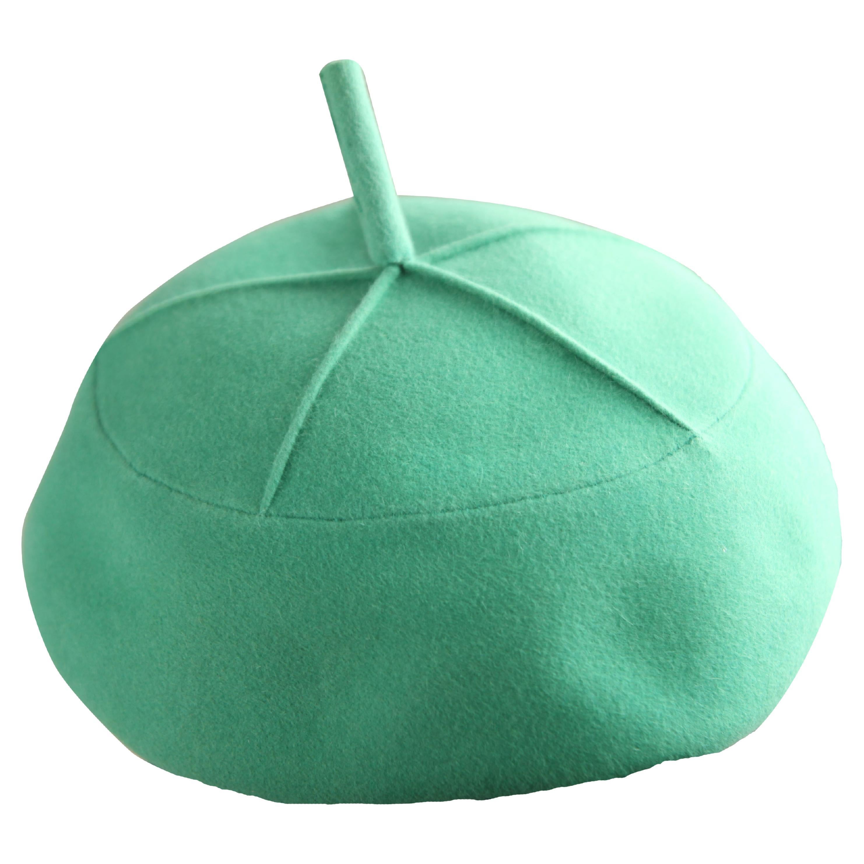 Jeanne Lanvin documented  French wool apple green beret hat, 1960s