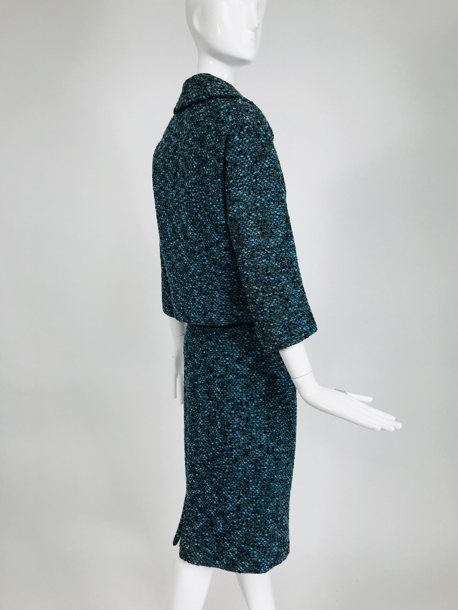 Jeanne Lanvin Numbered Couture Early 1960s Blue Tweed Skirt Suit  For Sale 3