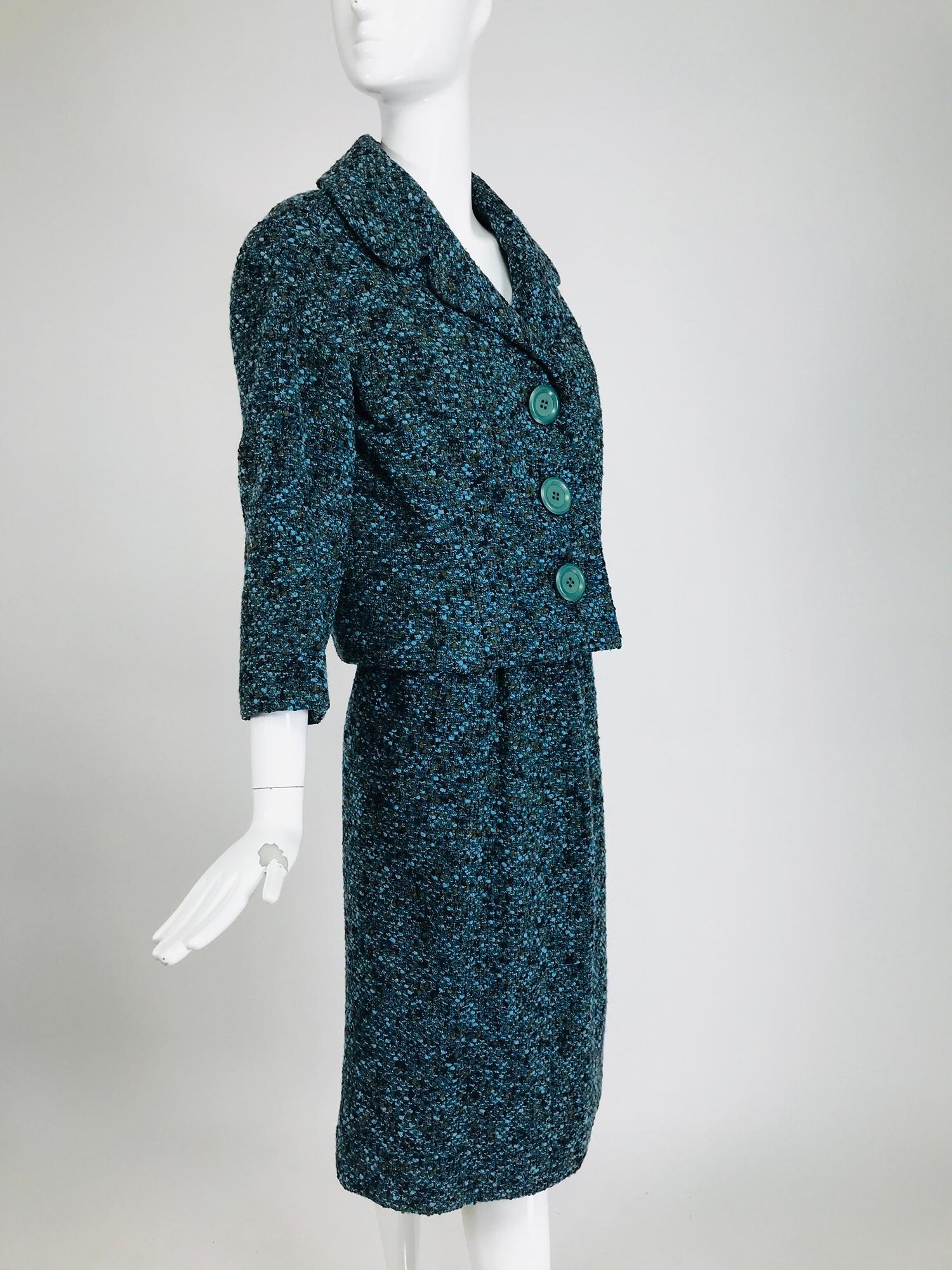 Jeanne Lanvin Numbered Couture Early 1960s Blue Tweed Skirt Suit  For Sale 4